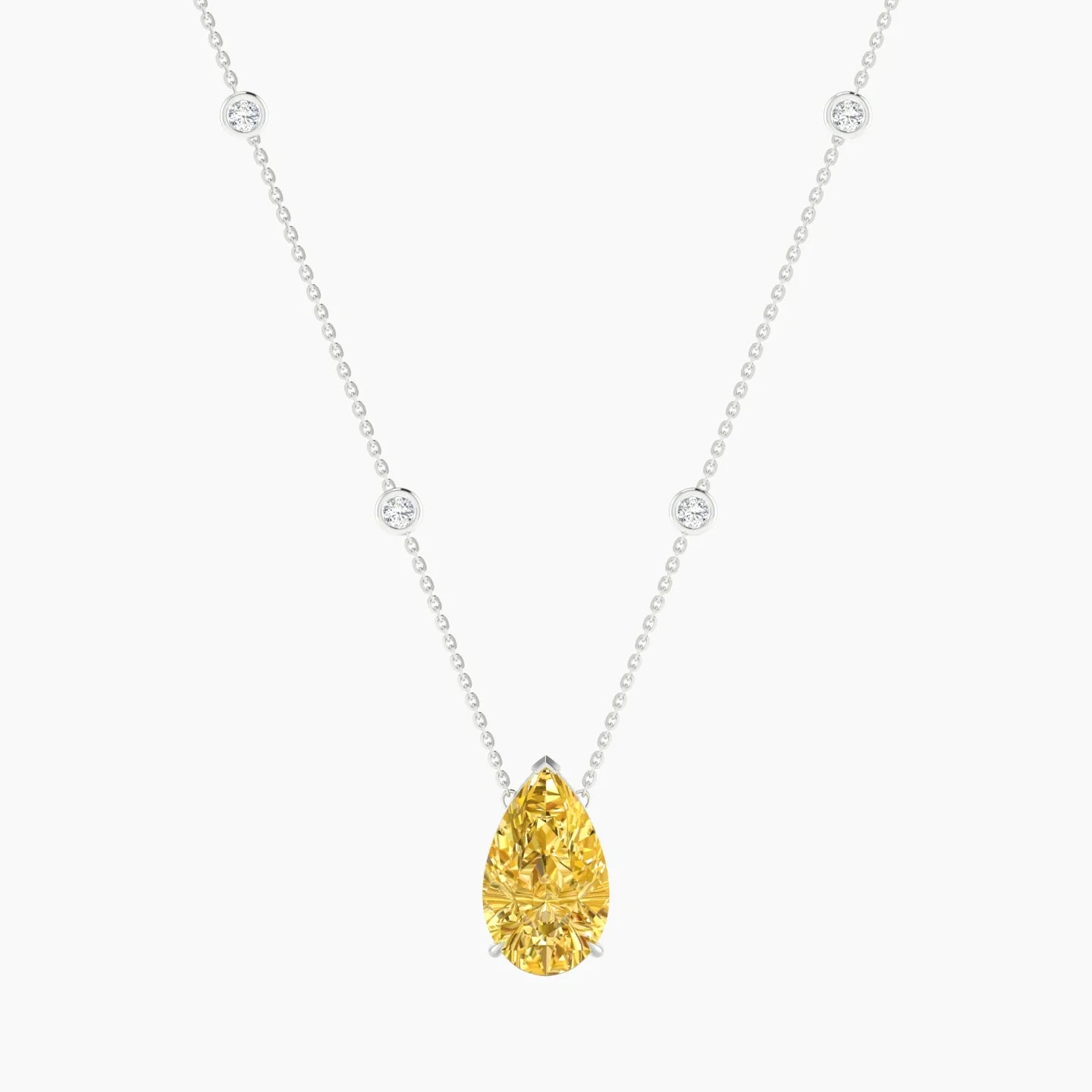 Solitaire with Sautoir | 18k White Gold 5 ct Yellow Lab Diamond Pear Cut Pendant