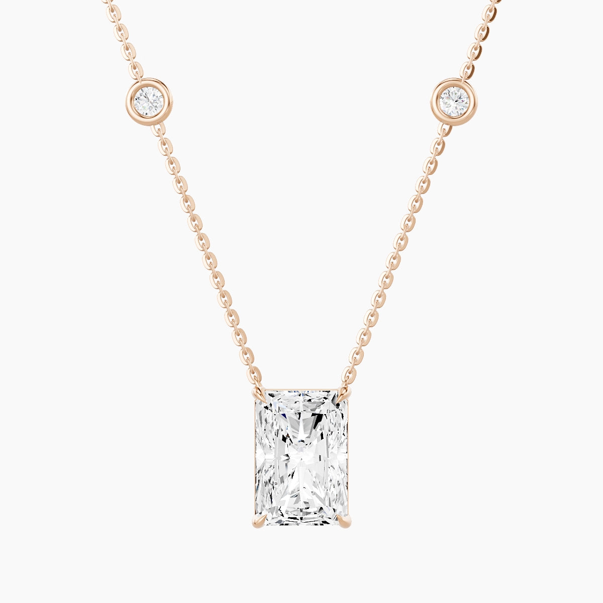 Solitaire with Sautoir | 18k Rose Gold 3 ct White Lab Diamond Radiant Pendant