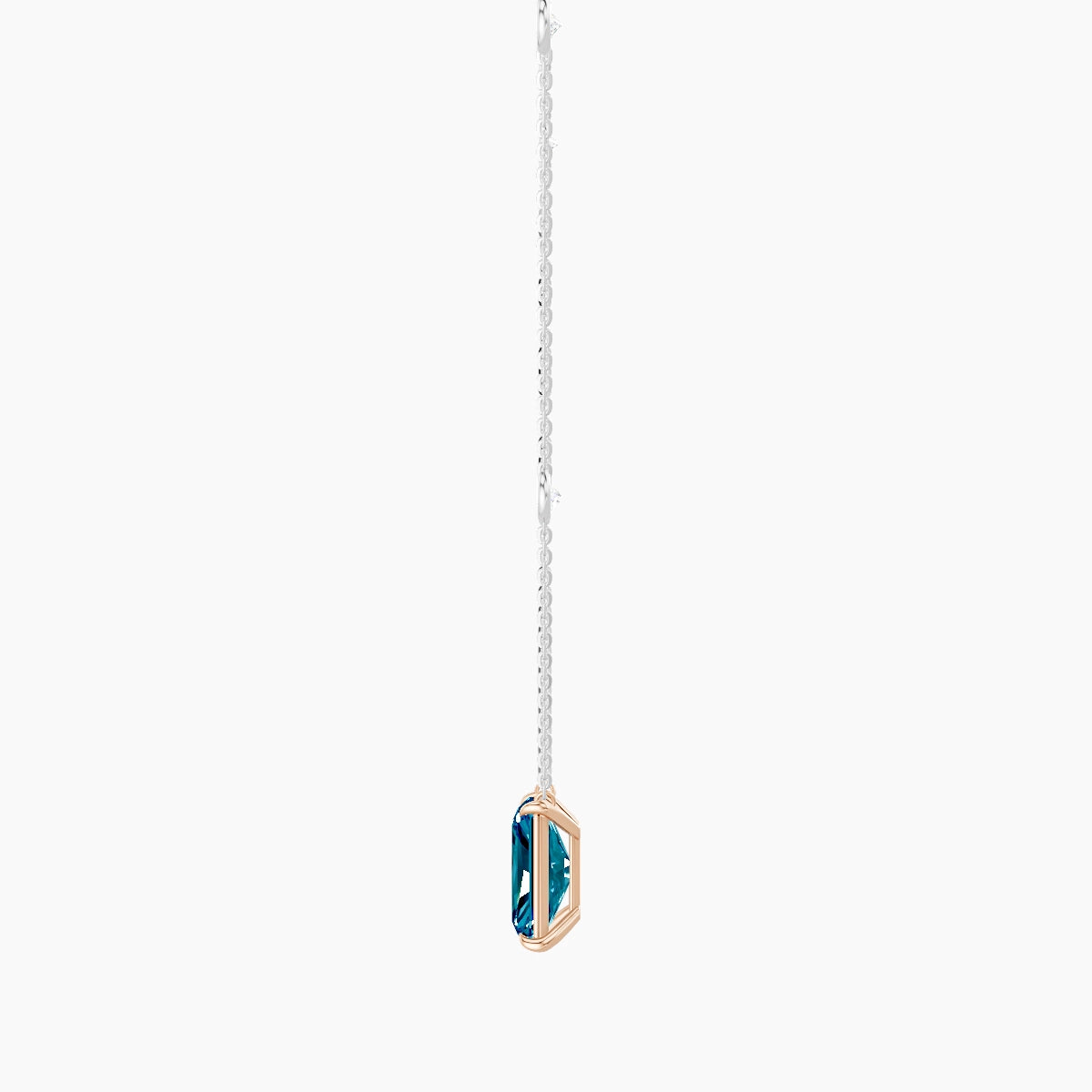 Solitaire with Sautoir | 18k White & Rose Gold 3 ct Blue Lab Diamond Radiant Pendant