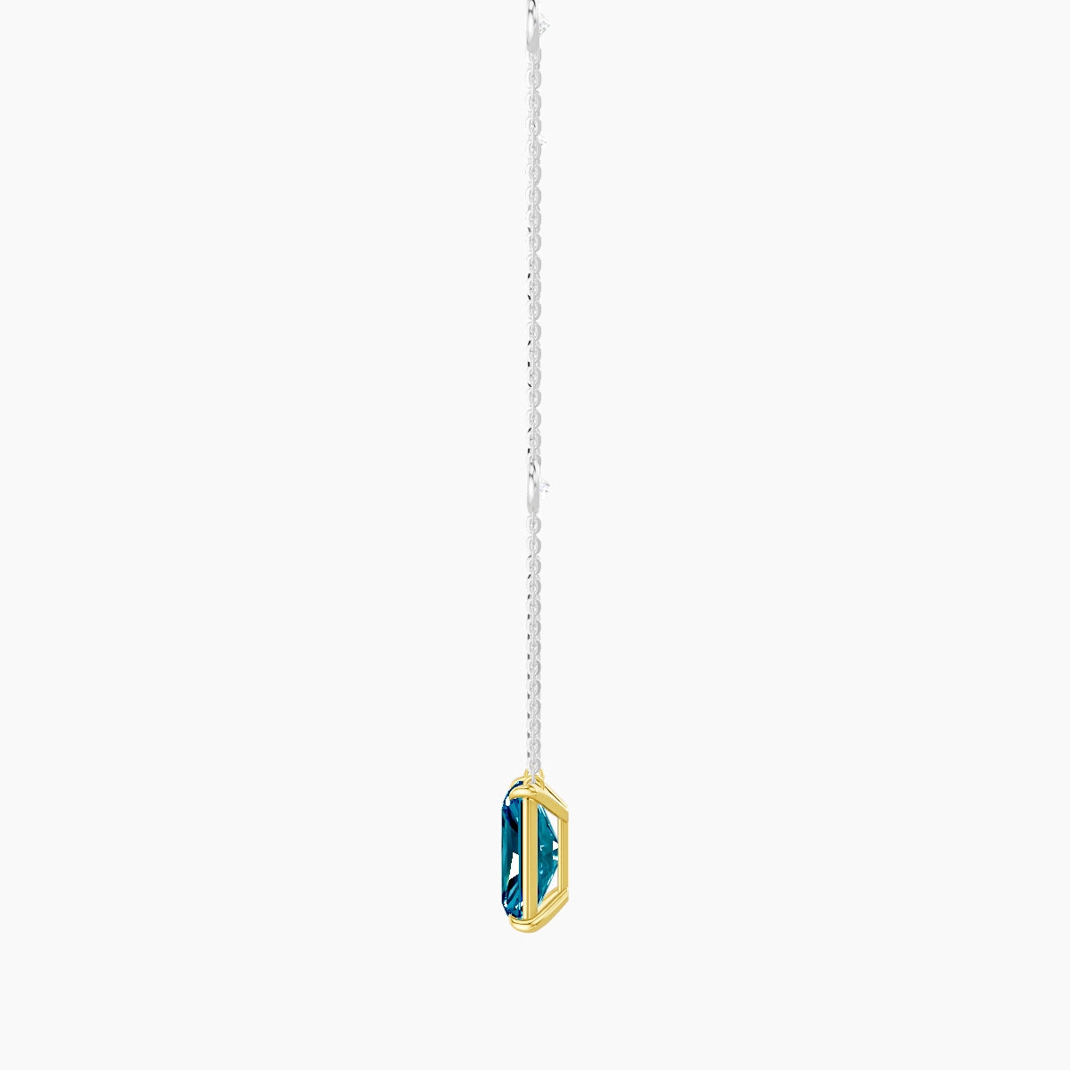 Solitaire with Sautoir | 18k White & Yellow Gold 3 ct Blue Lab Diamond Radiant Pendant