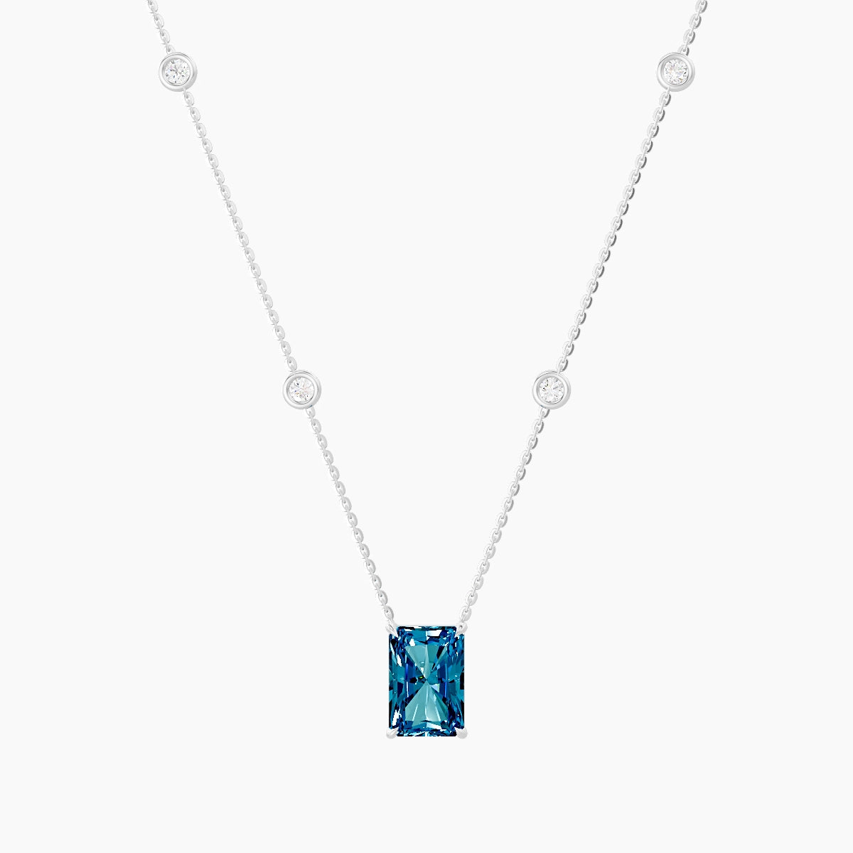 Solitaire with Sautoir | 18k White Gold 3 ct Blue Lab Diamond Radiant Pendant