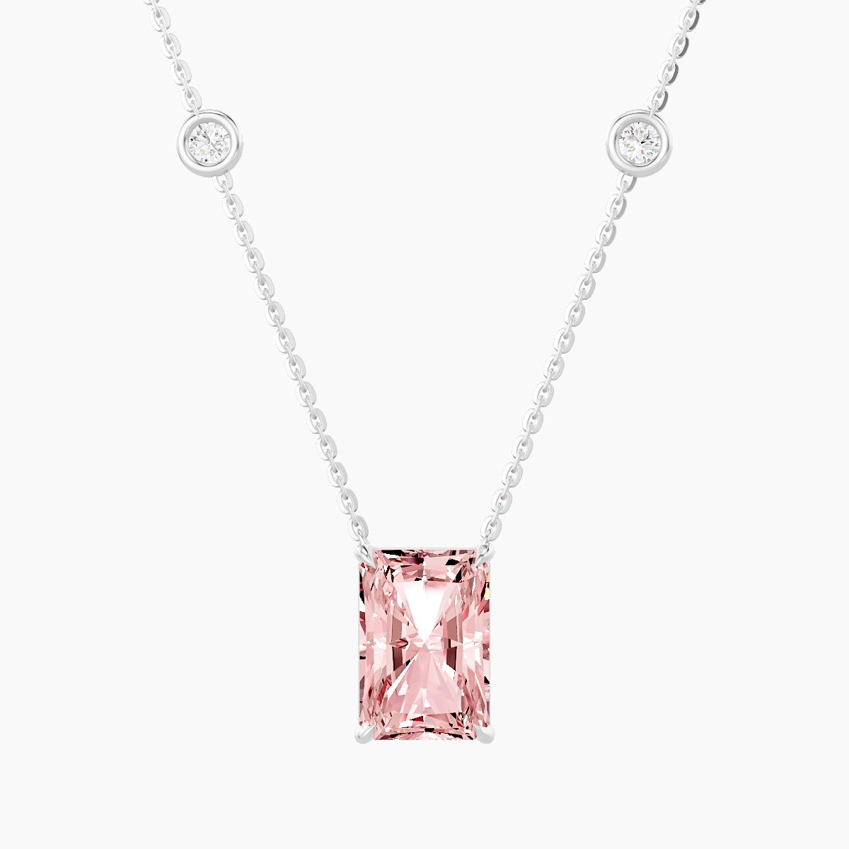 Solitaire with Sautoir | 18k White Gold 3 ct Pink Lab Diamond Radiant Pendant