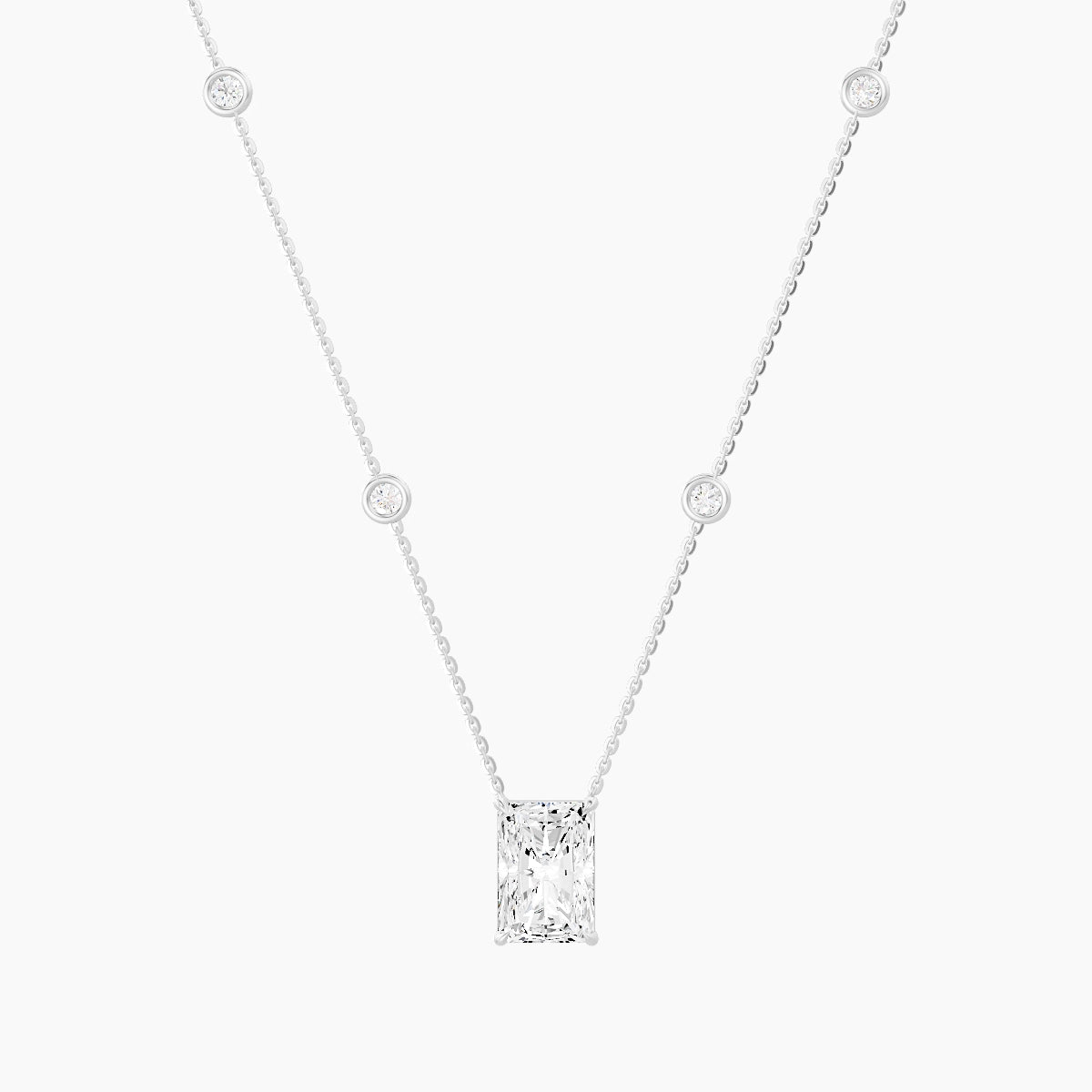 Solitaire with Sautoir | 18k White Gold 3 ct White Lab Diamond Radiant Pendant