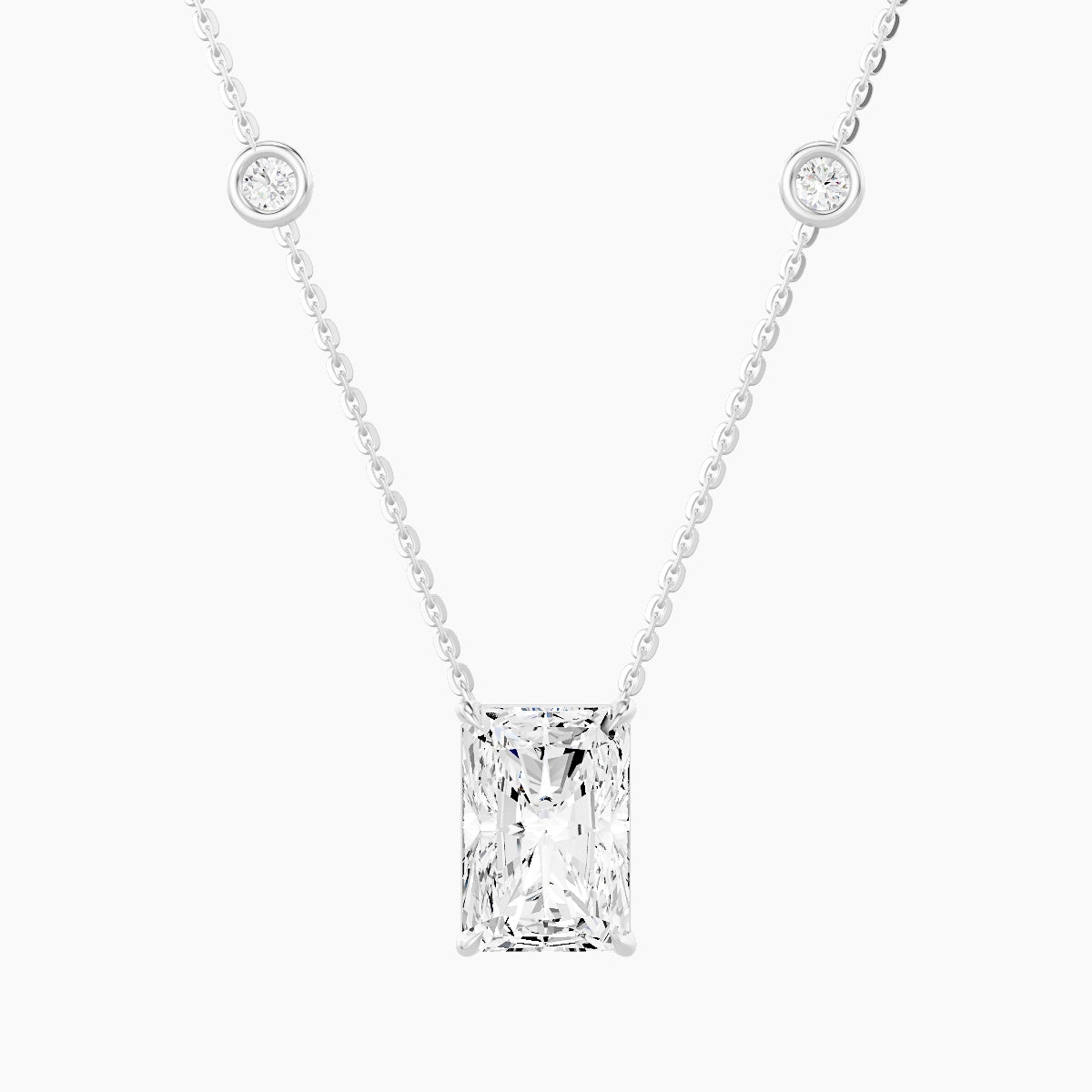 Solitaire with Sautoir | 18k White Gold 3 ct White Lab Diamond Radiant Pendant