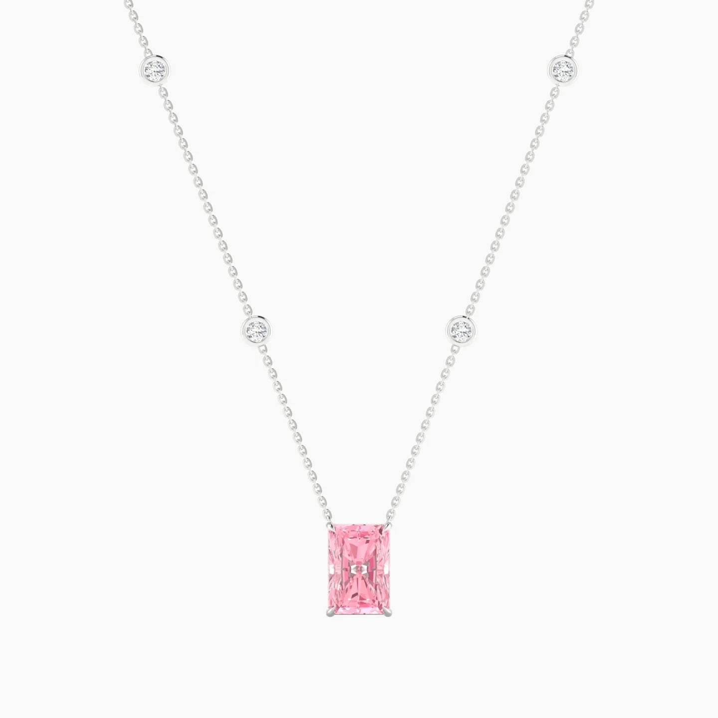 Solitaire with Sautoir | 18k White Gold 3 ct Pink Lab Diamond Radiant Cut Pendant