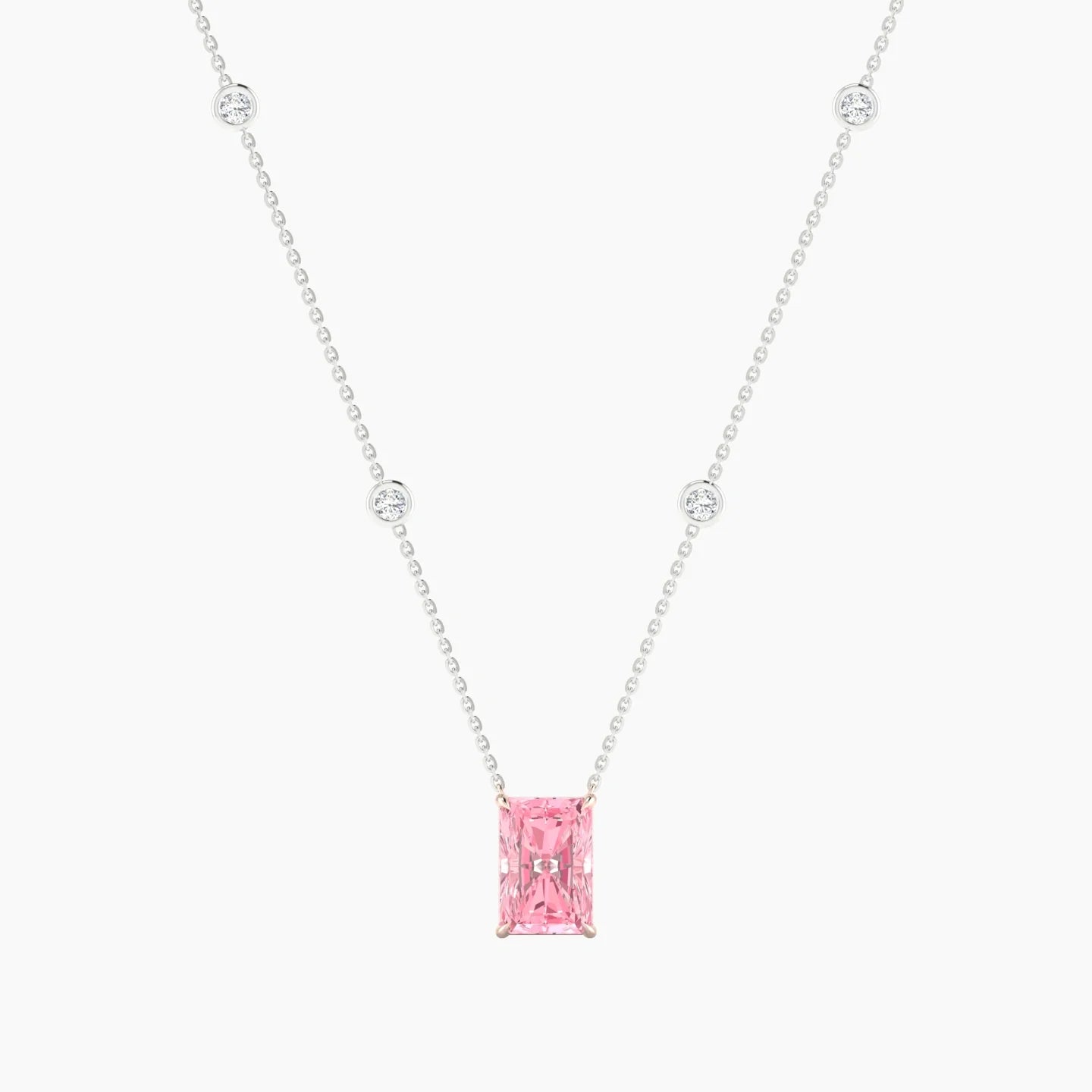 Solitaire with Sautoir | 18k White & Rose Gold 3 ct Pink Lab Diamond Radiant Cut Pendant