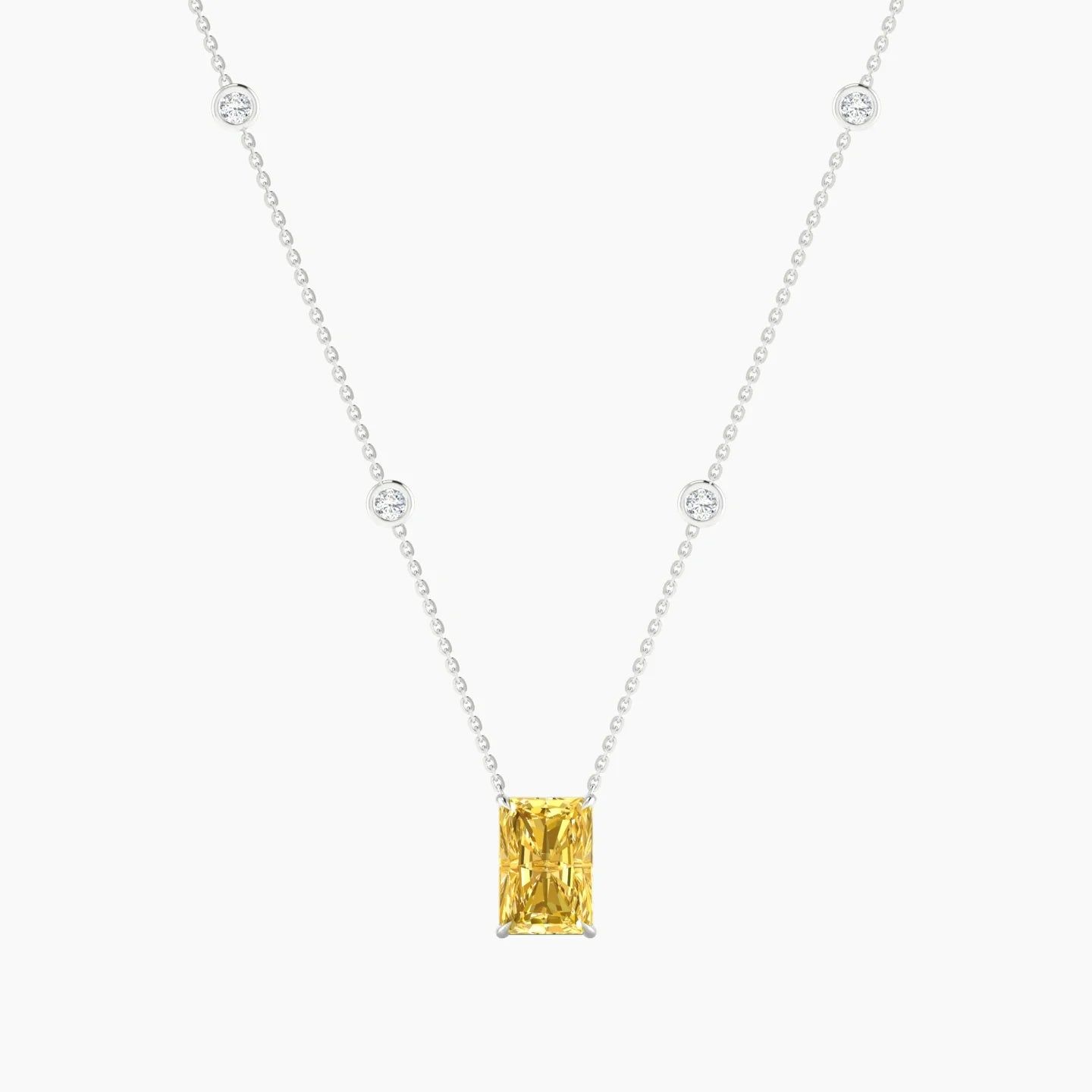 Solitaire with Sautoir | 18k White Gold 3 ct Yellow Lab Diamond Radiant Cut Pendant