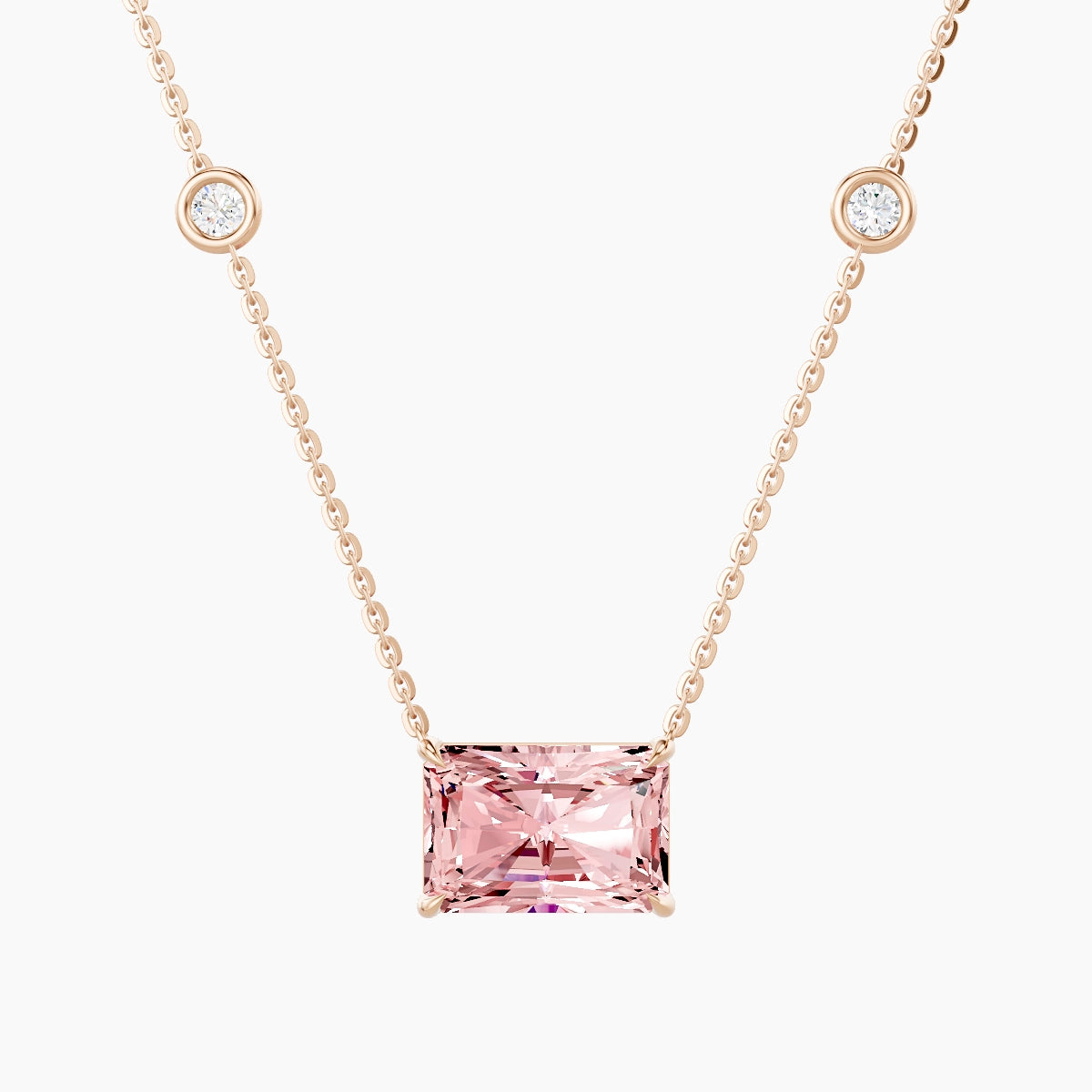 Solitaire with Sautoir | 18k Rose Gold 3 ct Pink Lab Diamond Radiant Pendant