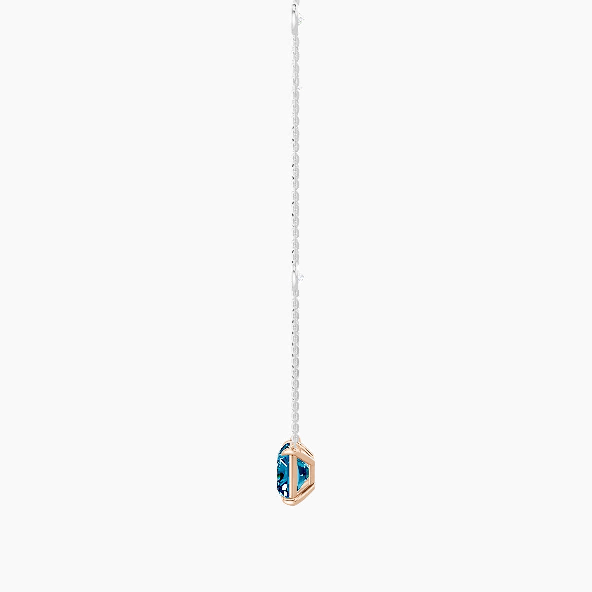 Solitaire with Sautoir | 18k White & Rose Gold 3 ct Blue Lab Diamond Radiant Pendant