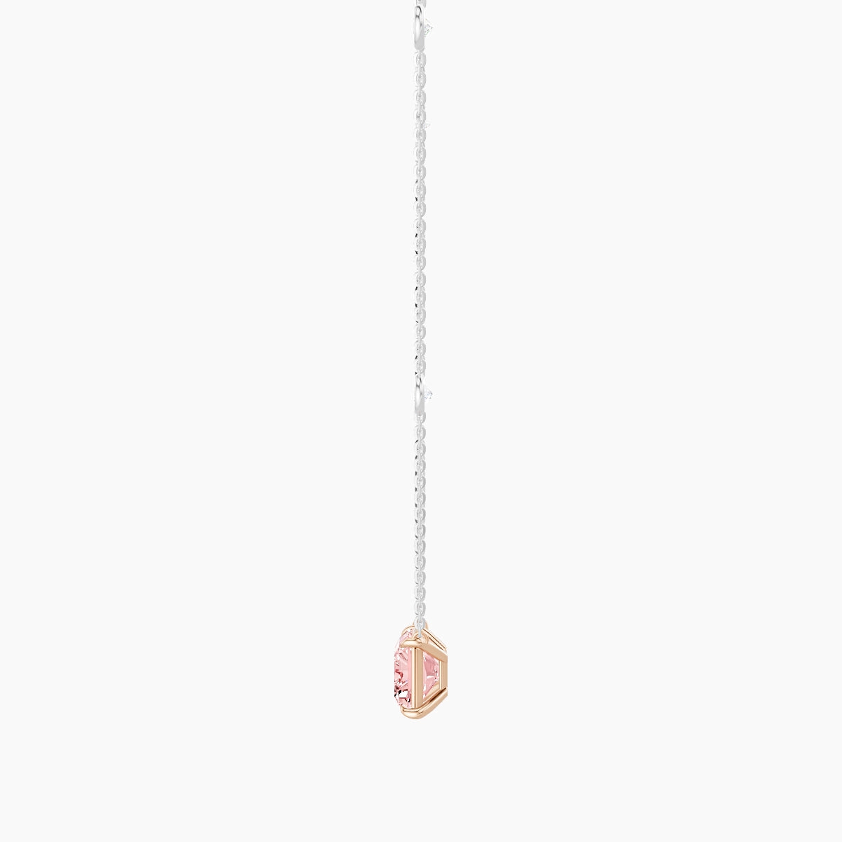 Solitaire with Sautoir | 18k White & Rose Gold 3 ct Pink Lab Diamond Radiant Pendant