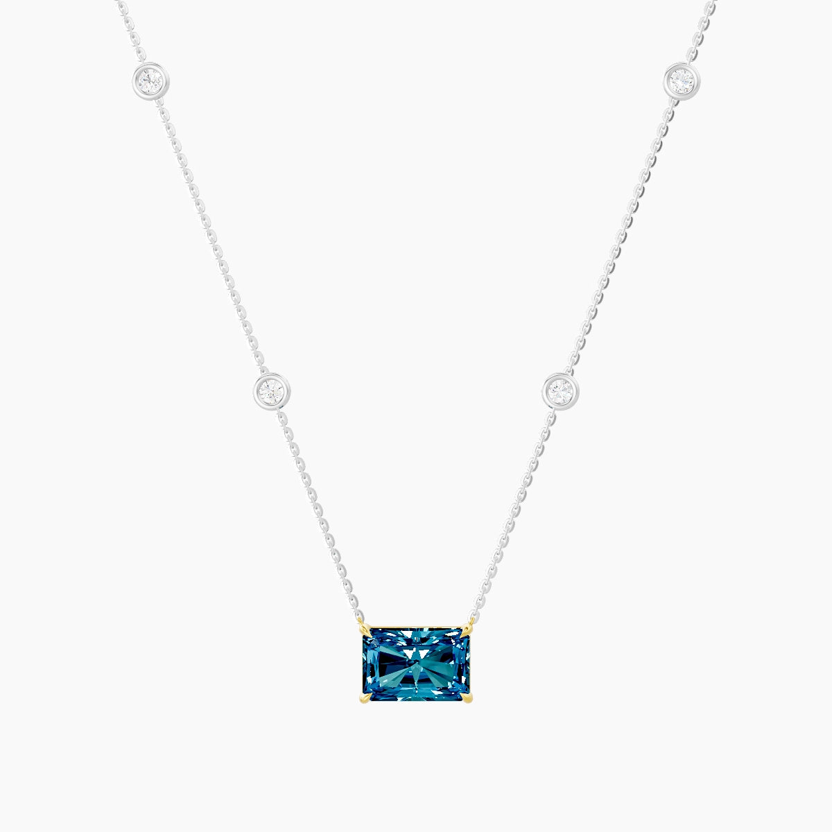 Solitaire with Sautoir | 18k White & Yellow Gold 3 ct Blue Lab Diamond Radiant Pendant