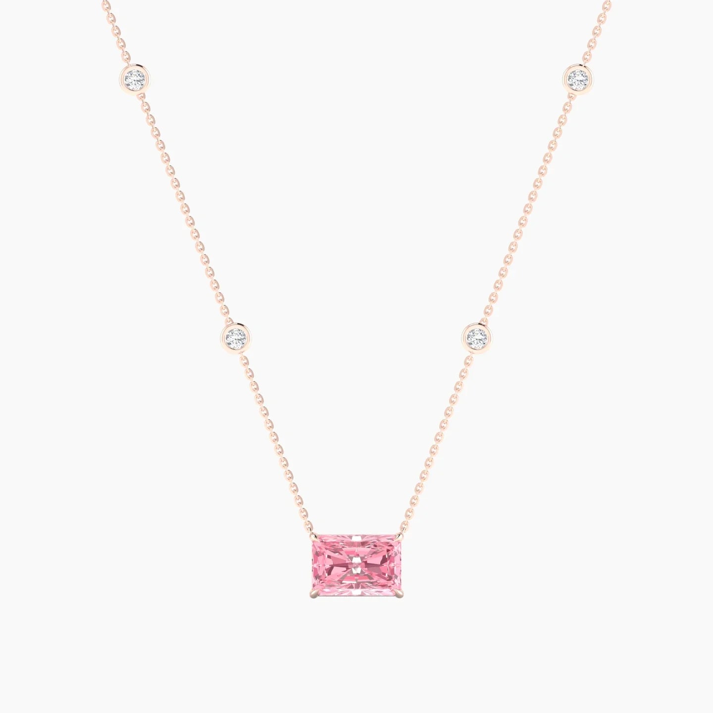 Solitaire with Sautoir | 18k Rose Gold 3 ct Pink Lab Diamond Radiant Cut Pendant