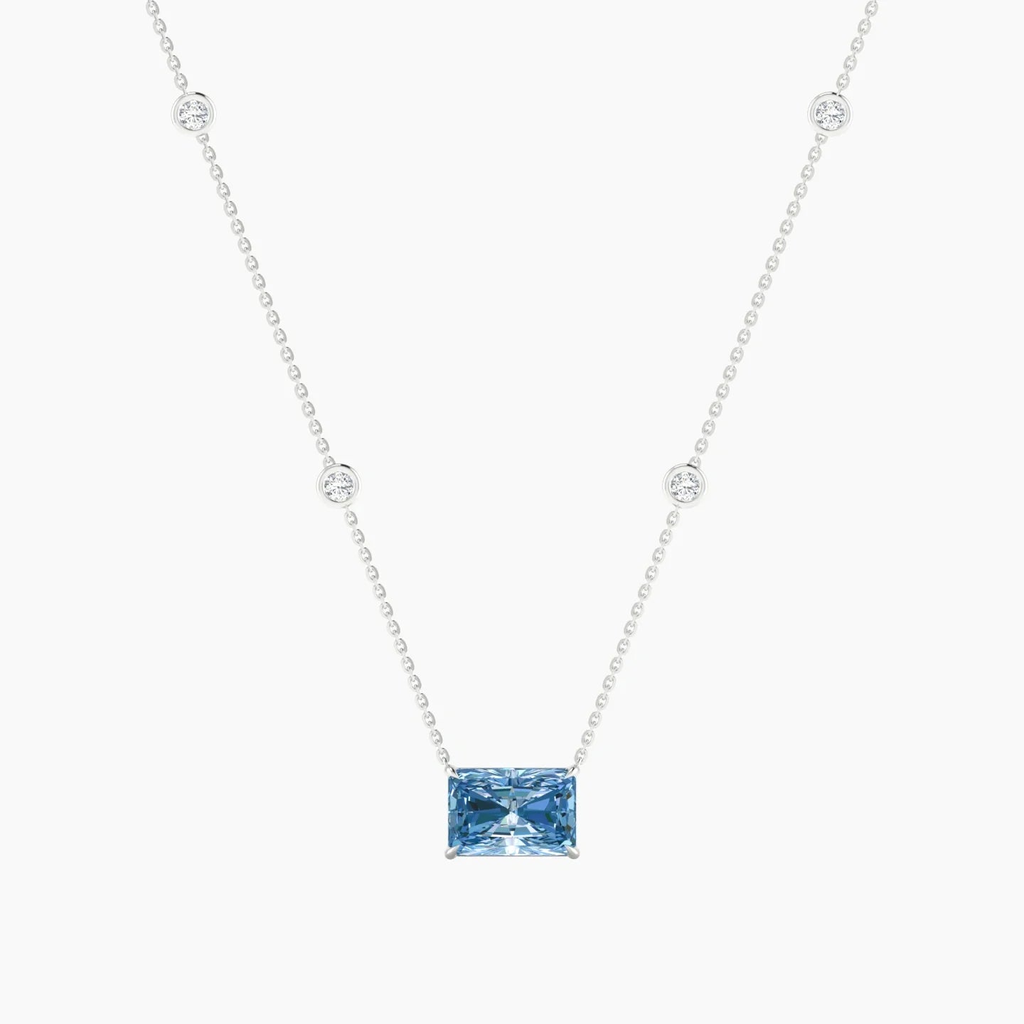 Solitaire with Sautoir | 18k White Gold 3 ct Blue Lab Diamond Radiant Cut Pendant