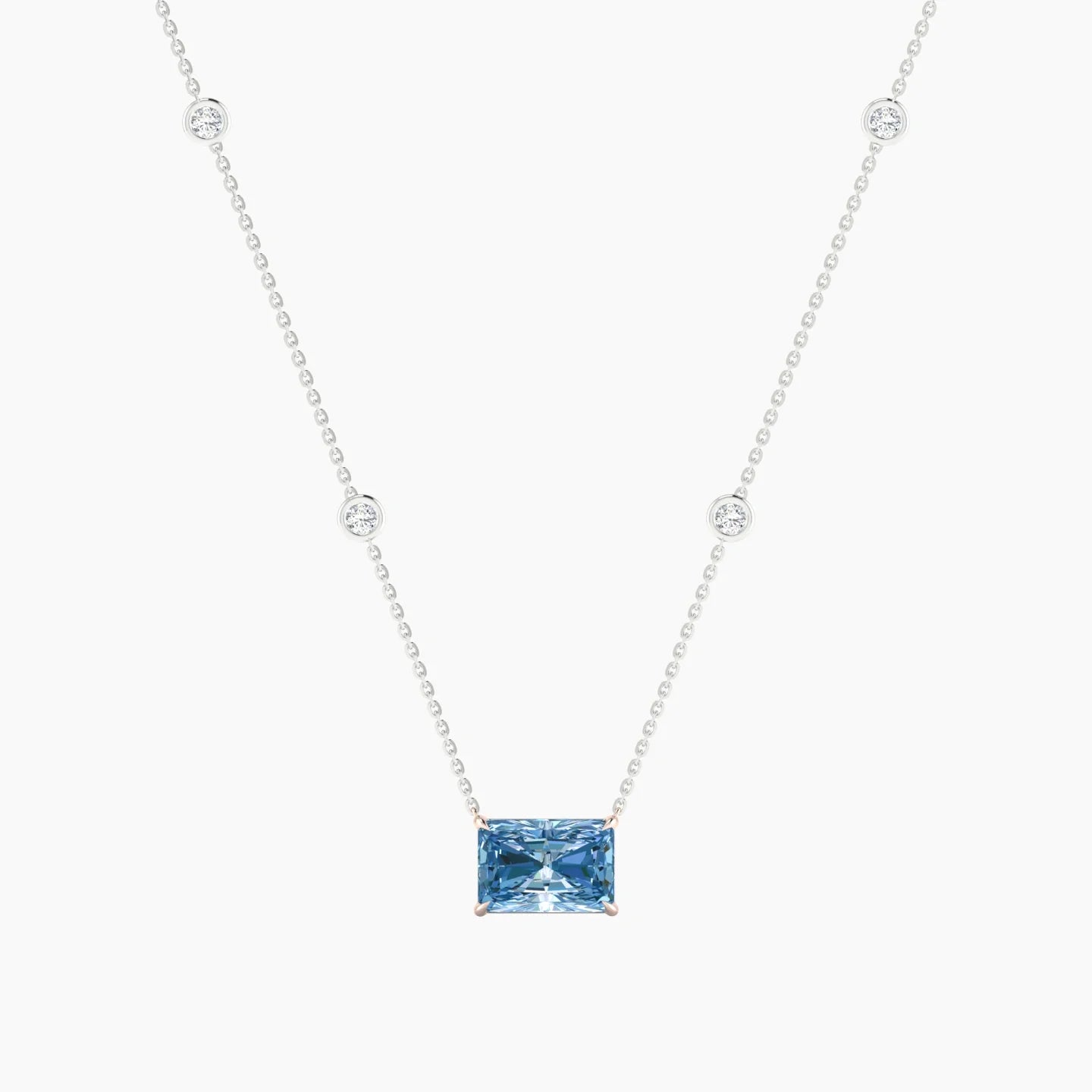 Solitaire with Sautoir | 18k White & Rose Gold 3 ct Blue Lab Diamond Radiant Cut Pendant