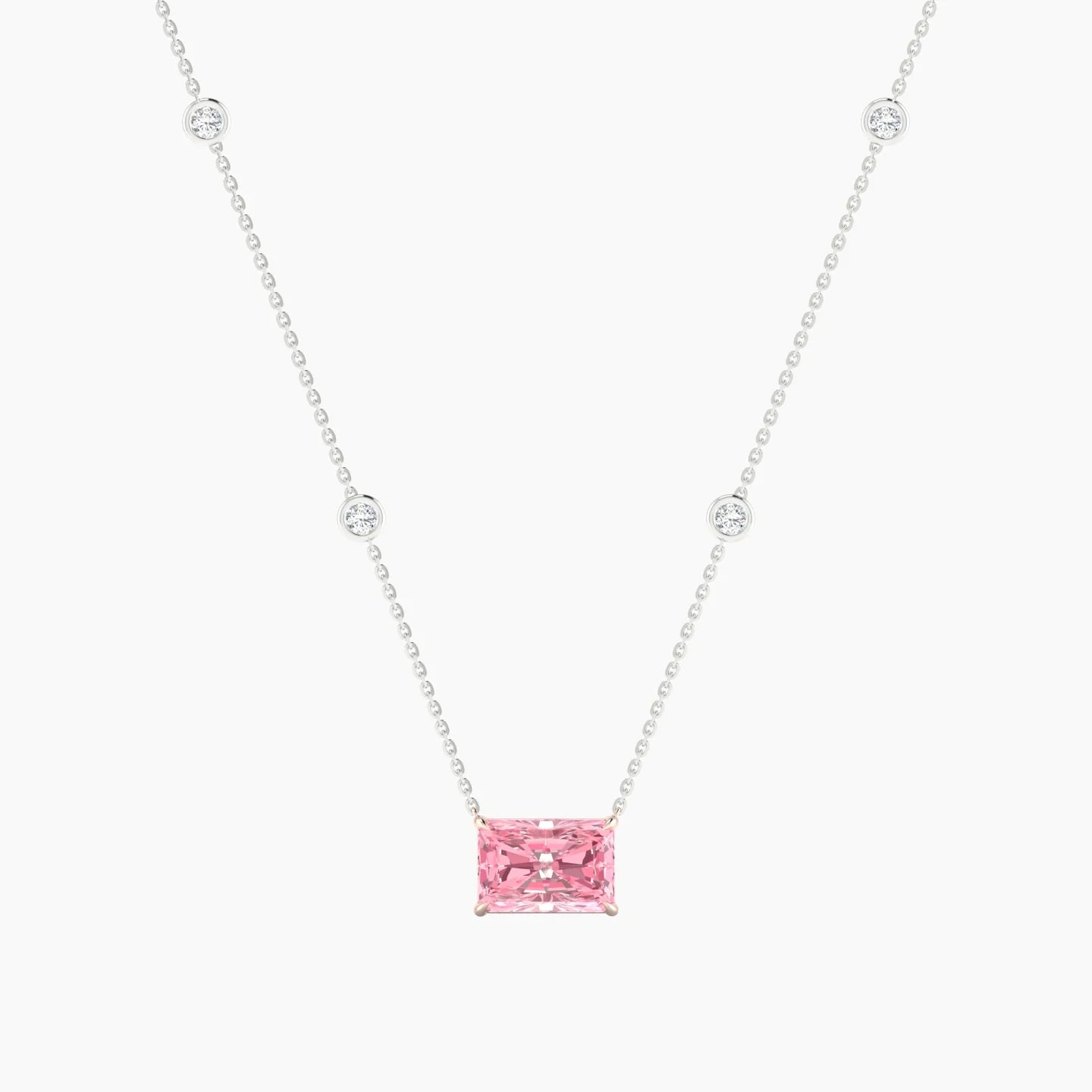 Solitaire with Sautoir | 18k White & Rose Gold 3 ct Pink Lab Diamond Radiant Cut Pendant