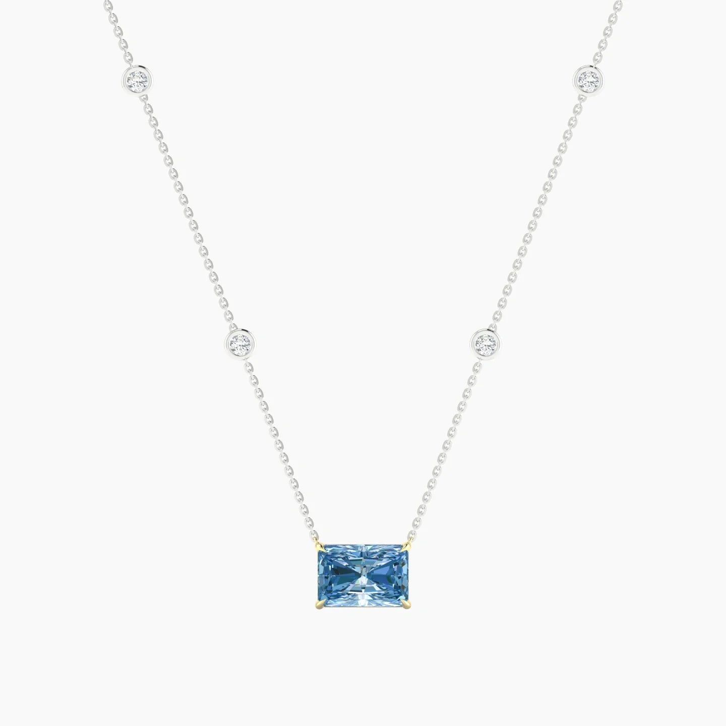 Solitaire with Sautoir | 18k White & Yellow Gold 3 ct Blue Lab Diamond Radiant Cut Pendant