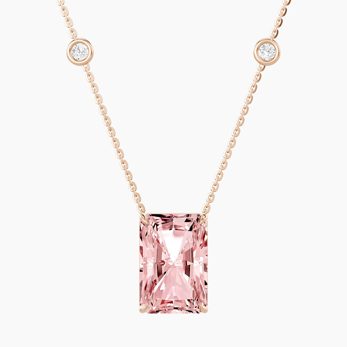 Solitaire with Sautoir | 18k Rose Gold 5 ct Pink Lab Diamond Radiant Pendant