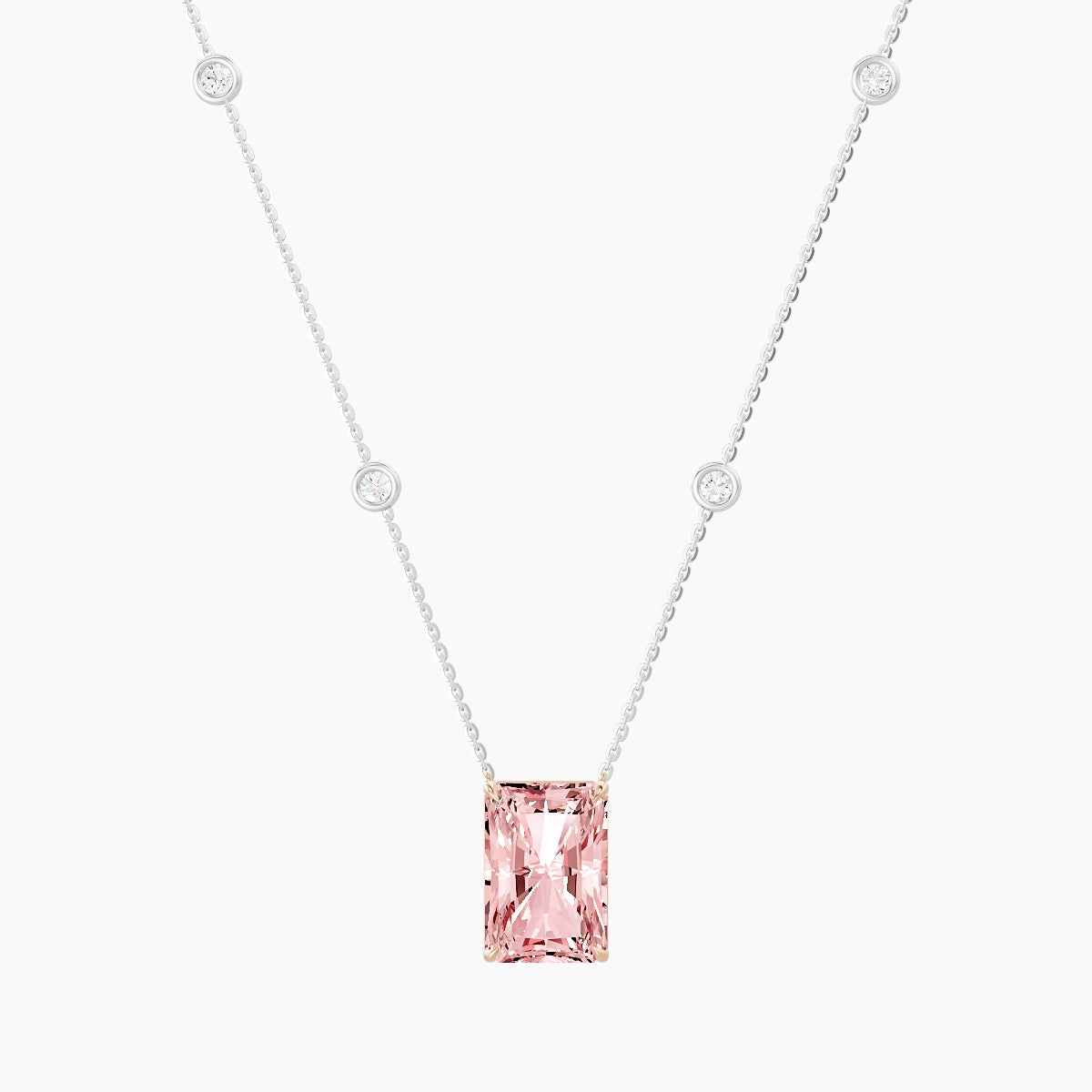 Solitaire with Sautoir | 18k White & Rose Gold 5 ct Pink Lab Diamond Radiant Pendant