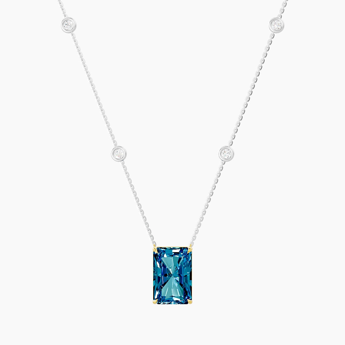 Solitaire with Sautoir | 18k White & Yellow Gold 5 ct Blue Lab Diamond Radiant Pendant