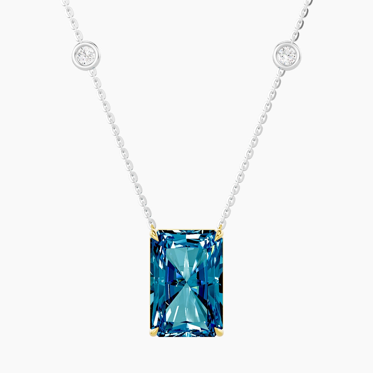 Solitaire with Sautoir | 18k White & Yellow Gold 5 ct Blue Lab Diamond Radiant Pendant