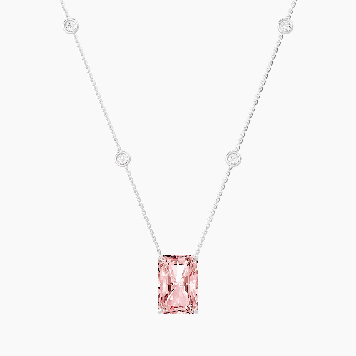 Solitaire with Sautoir | 18k White Gold 5 ct Pink Lab Diamond Radiant Pendant
