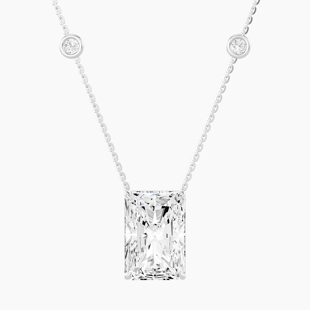 Solitaire with Sautoir | 18k White Gold 5 ct White Lab Diamond Radiant Pendant