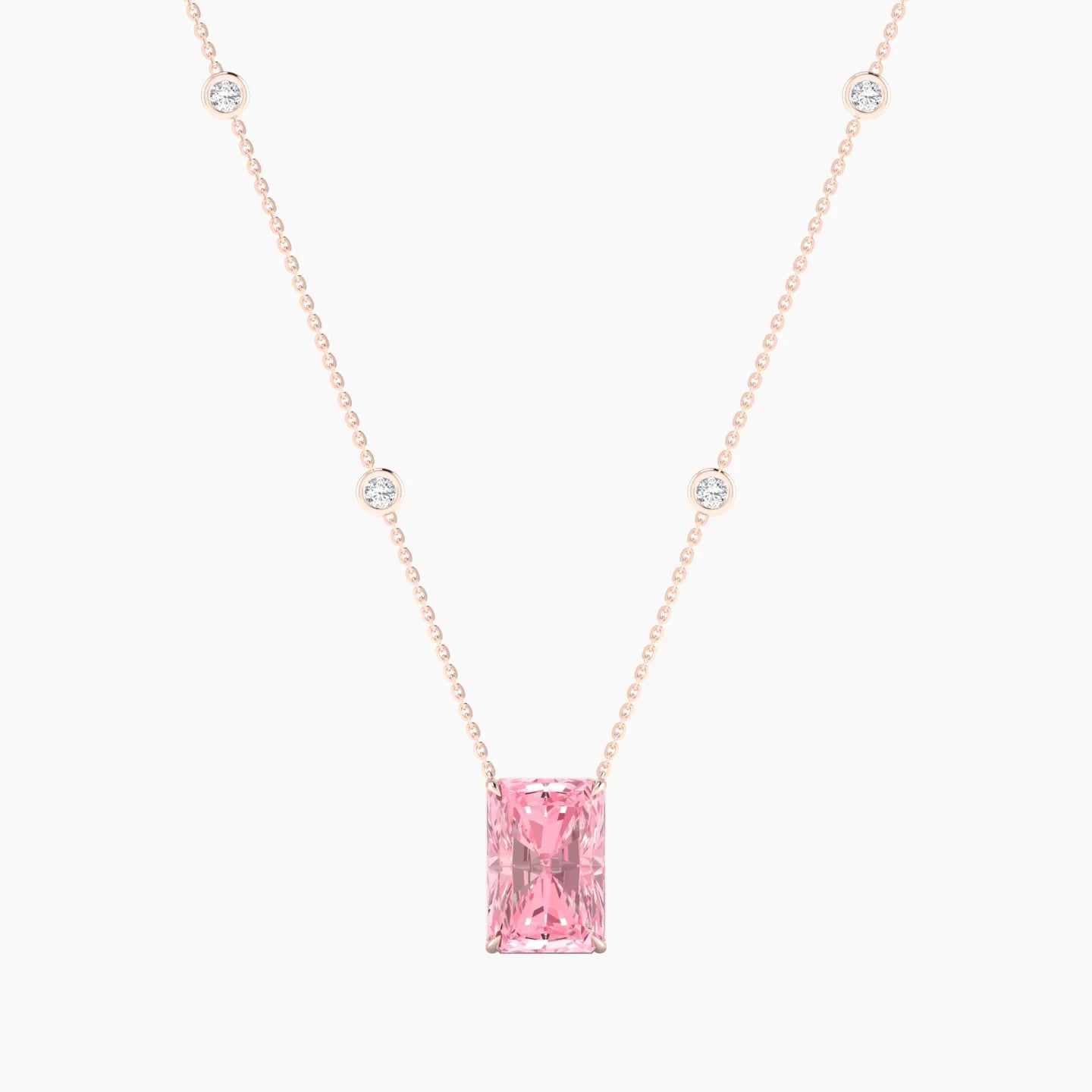 Solitaire with Sautoir | 18k Rose Gold 5 ct Pink Lab Diamond Radiant Cut Pendant