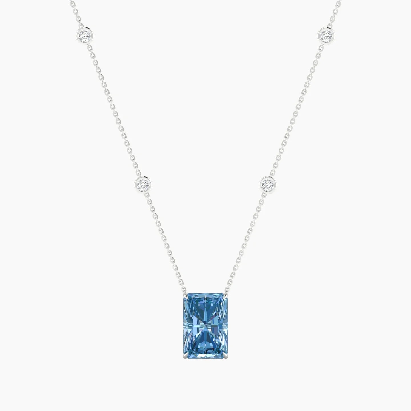 Solitaire with Sautoir | 18k White Gold 5 ct Blue Lab Diamond Radiant Cut Pendant