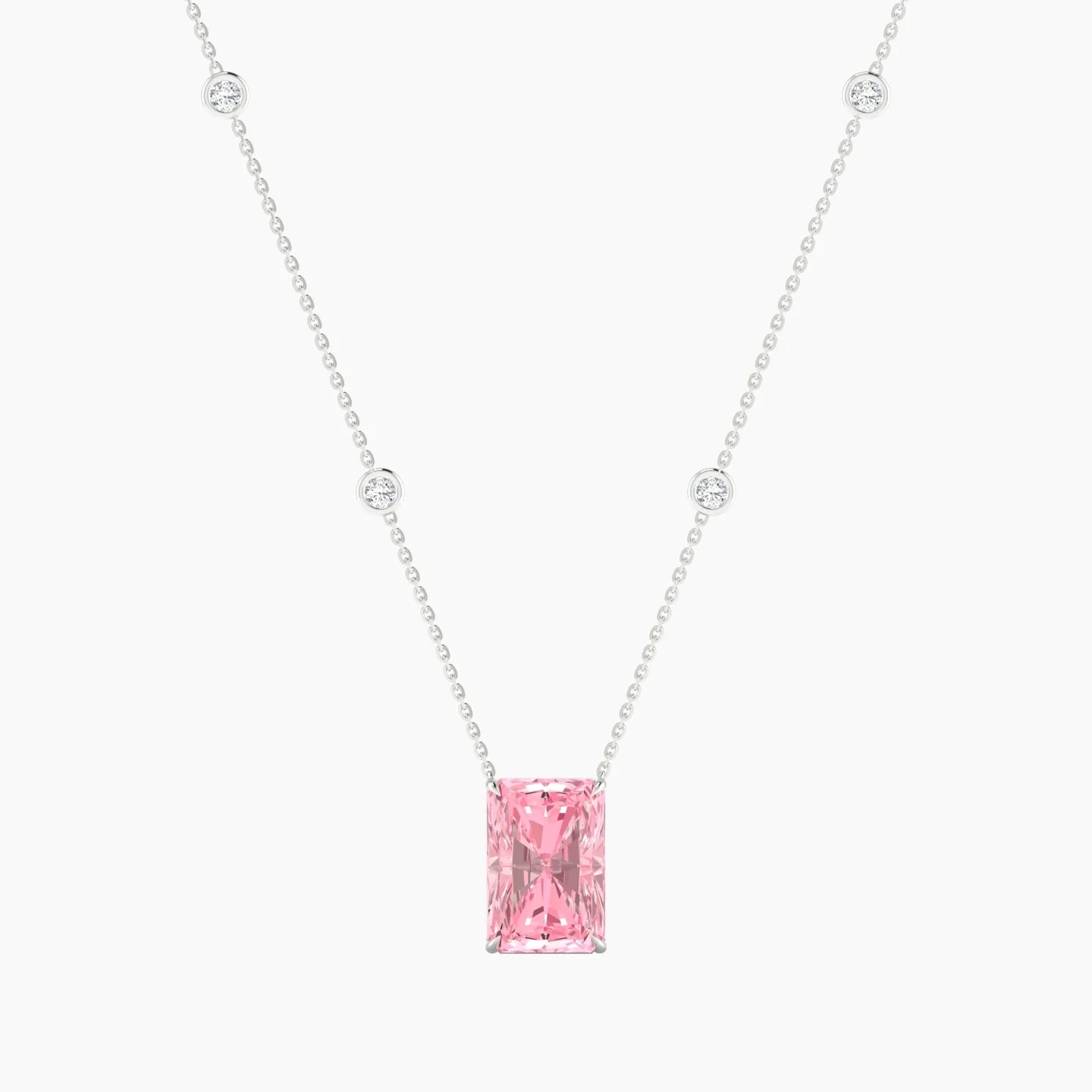 Solitaire with Sautoir | 18k White Gold 5 ct Pink Lab Diamond Radiant Cut Pendant