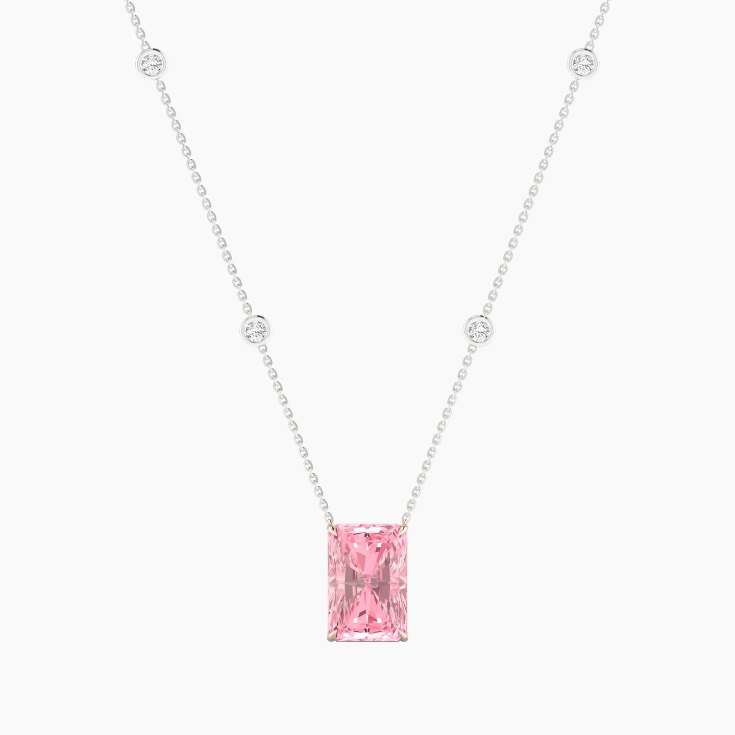Solitaire with Sautoir | 18k White & Rose Gold 5 ct Pink Lab Diamond Radiant Cut Pendant