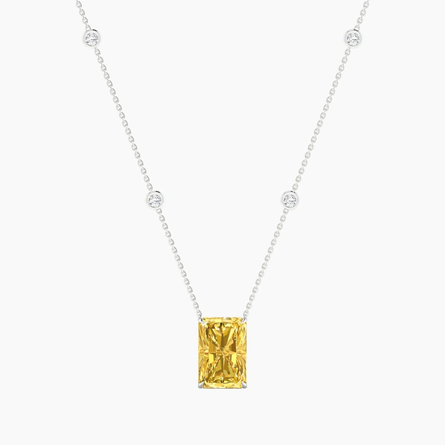Solitaire with Sautoir | 18k White Gold 5 ct Yellow Lab Diamond Radiant Cut Pendant