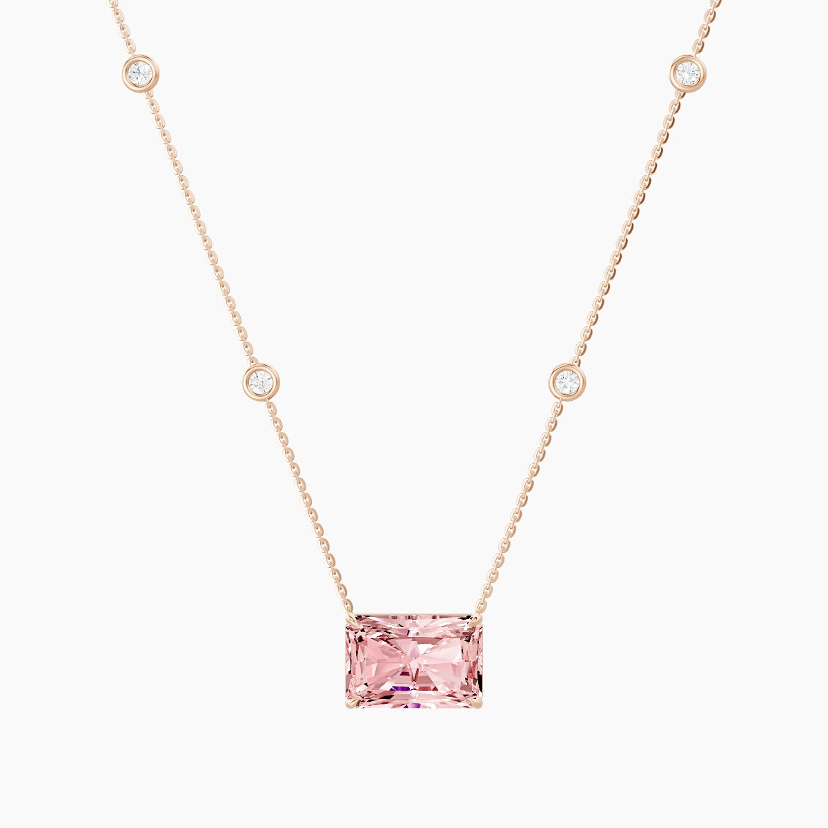 Solitaire with Sautoir | 18k Rose Gold 5 ct Pink Lab Diamond Radiant Pendant