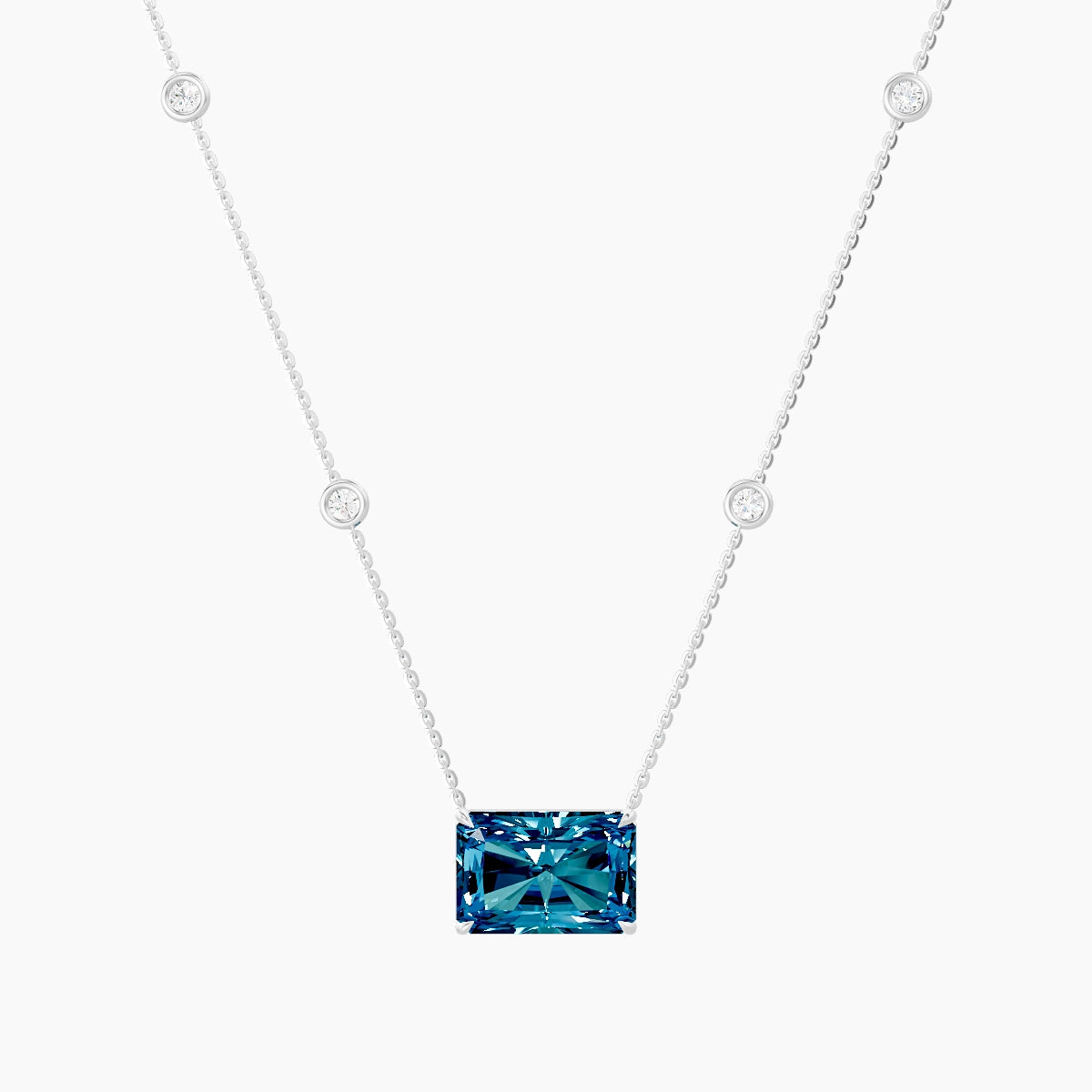 Solitaire with Sautoir | 18k White Gold 5 ct Blue Lab Diamond Radiant Pendant