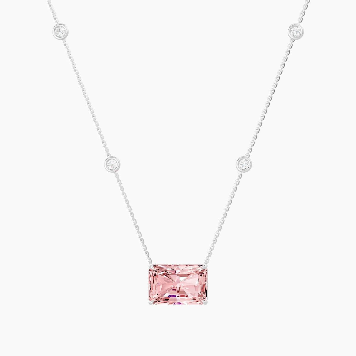 Solitaire with Sautoir | 18k White Gold 5 ct Pink Lab Diamond Radiant Pendant