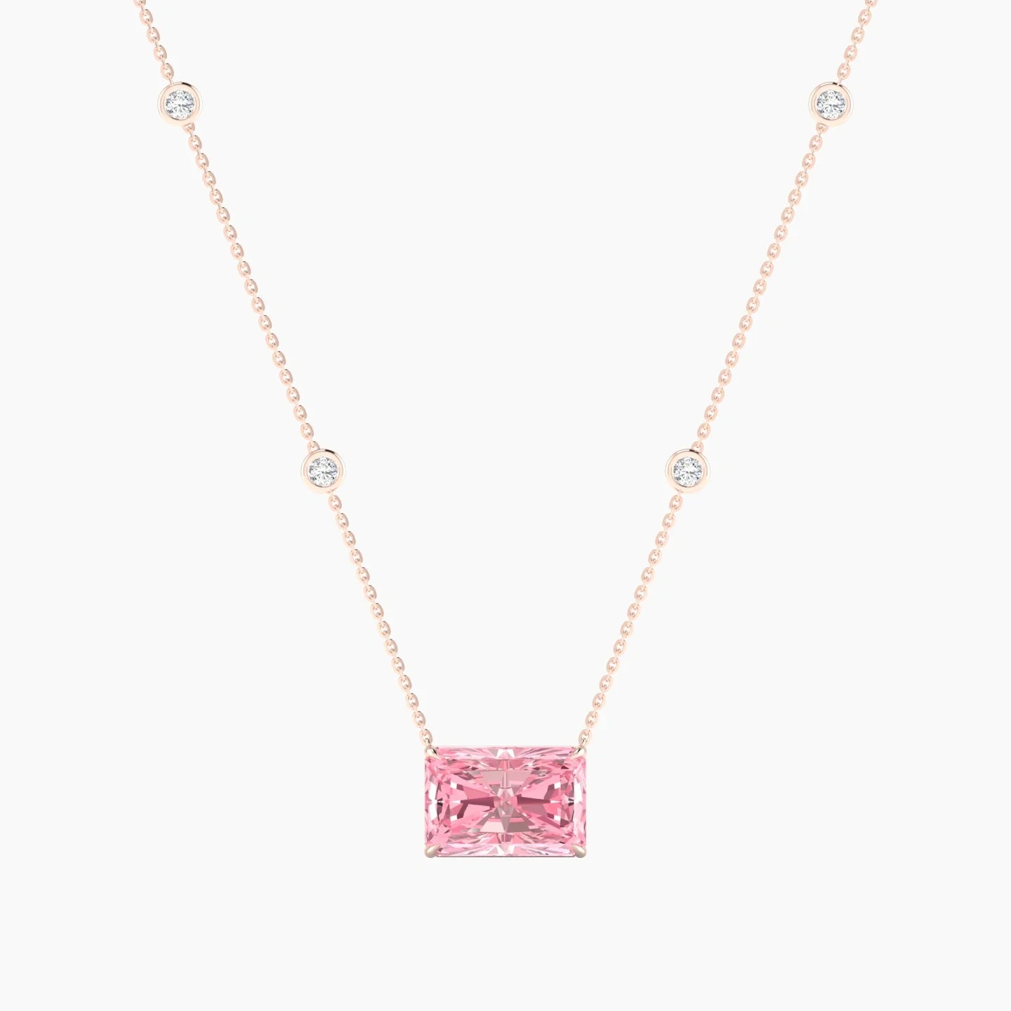 Solitaire with Sautoir | 18k Rose Gold 5 ct Pink Lab Diamond Radiant Cut Pendant