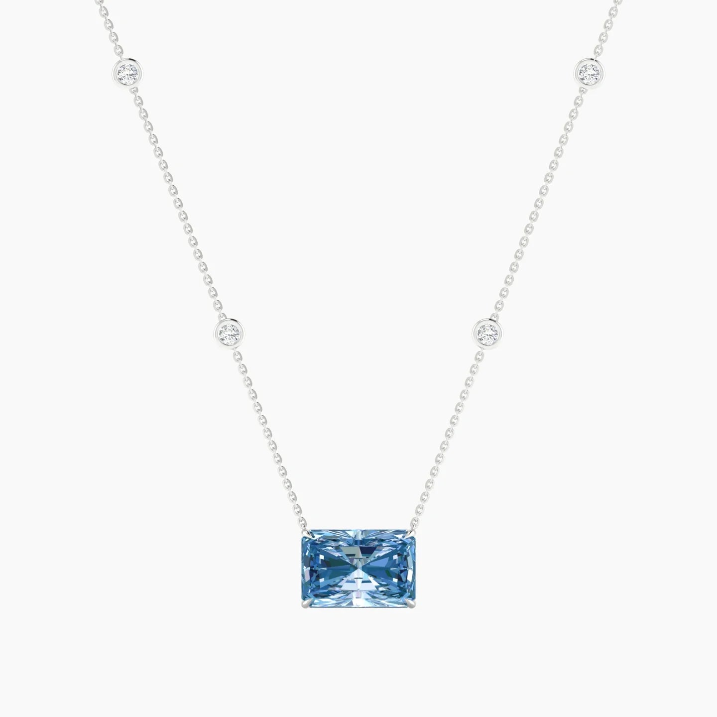 Solitaire with Sautoir | 18k White Gold 5 ct Blue Lab Diamond Radiant Cut Pendant