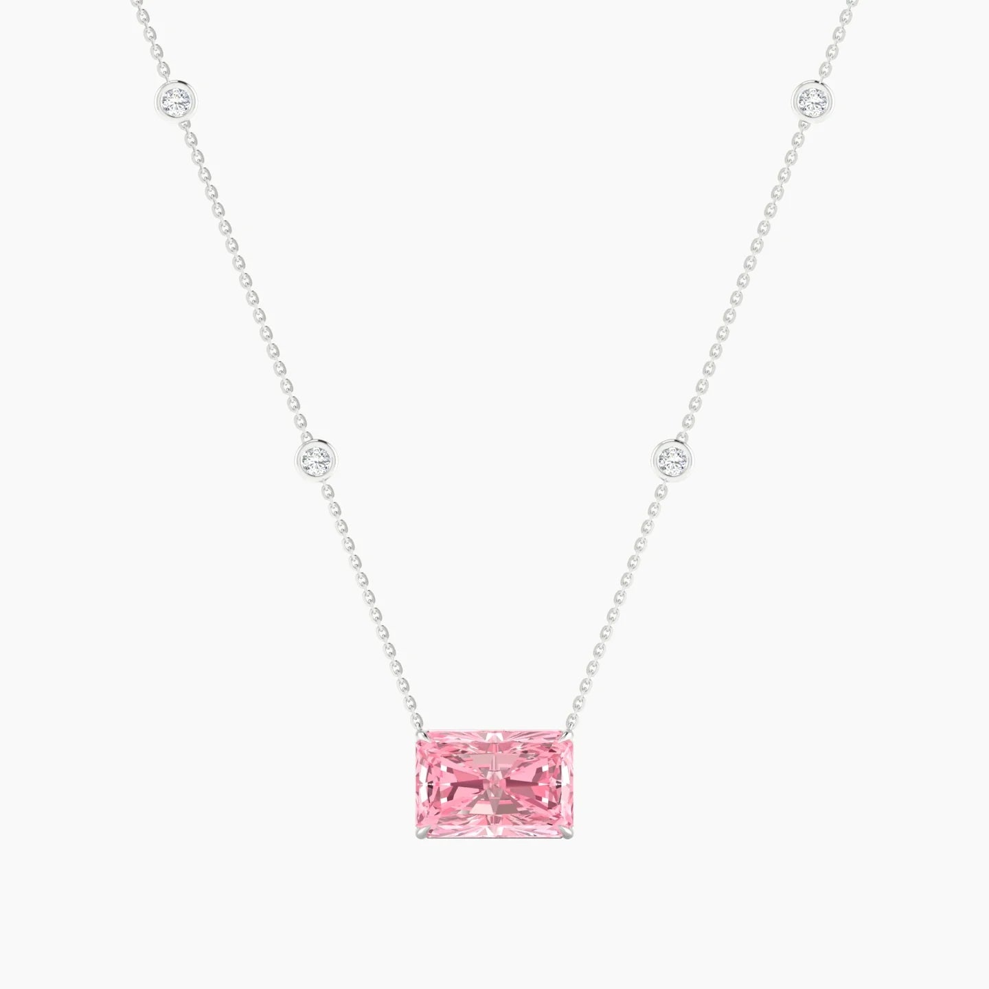 Solitaire with Sautoir | 18k White Gold 5 ct Pink Lab Diamond Radiant Cut Pendant