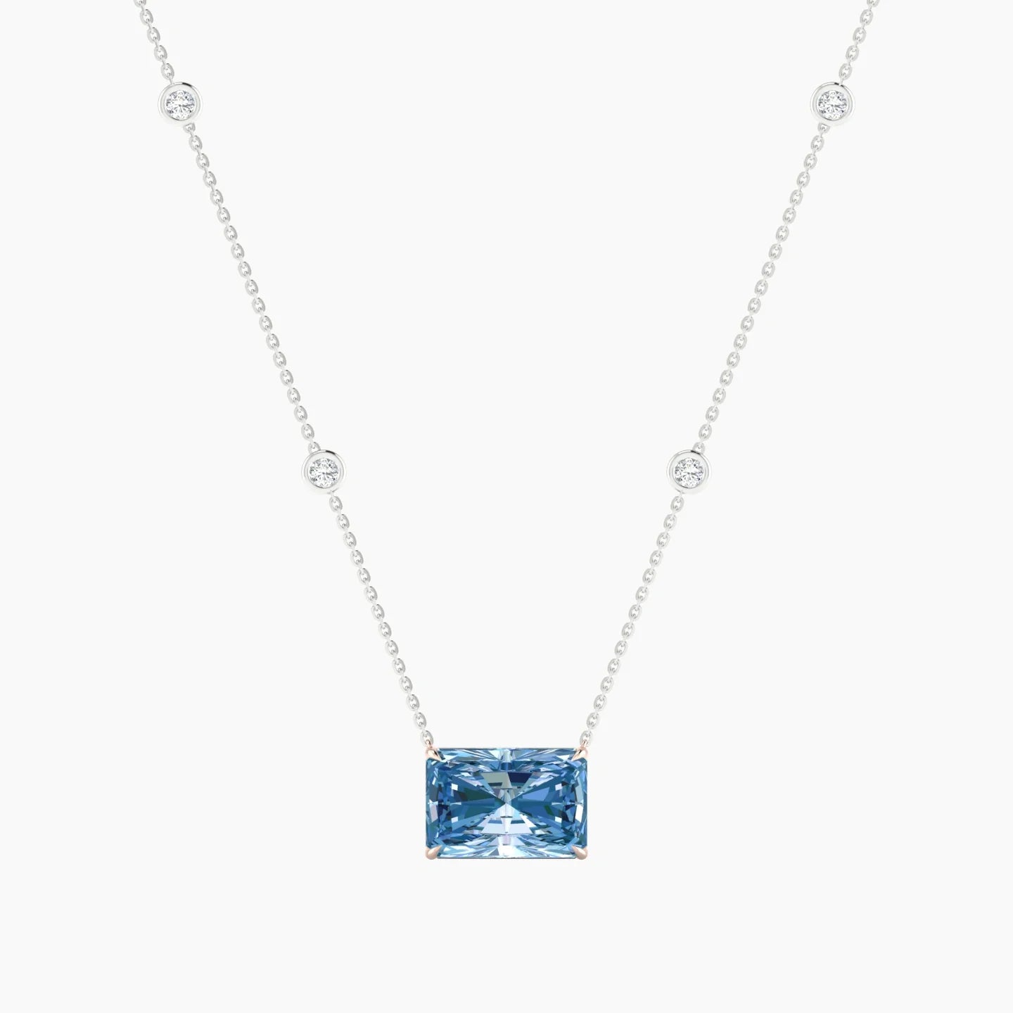 Solitaire with Sautoir | 18k White & Rose Gold 5 ct Blue Lab Diamond Radiant Cut Pendant