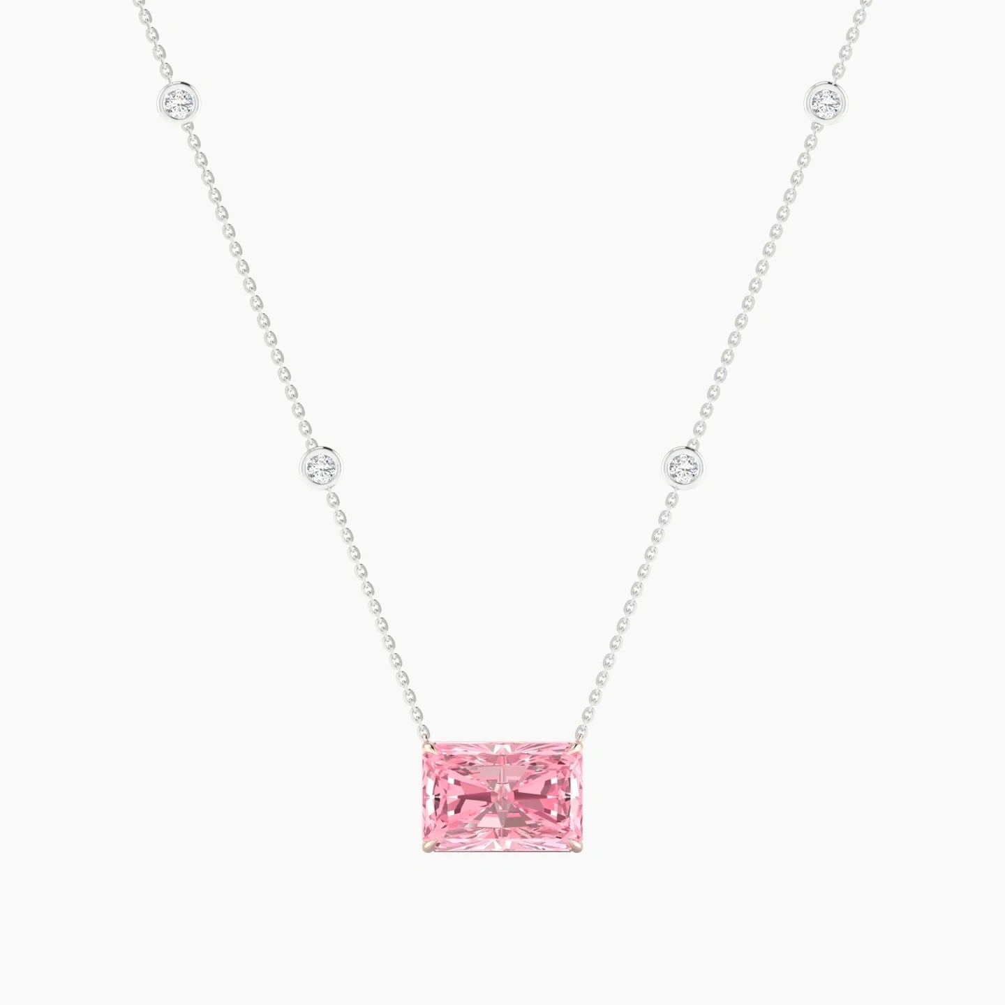 Solitaire with Sautoir | 18k White & Rose Gold 5 ct Pink Lab Diamond Radiant Cut Pendant