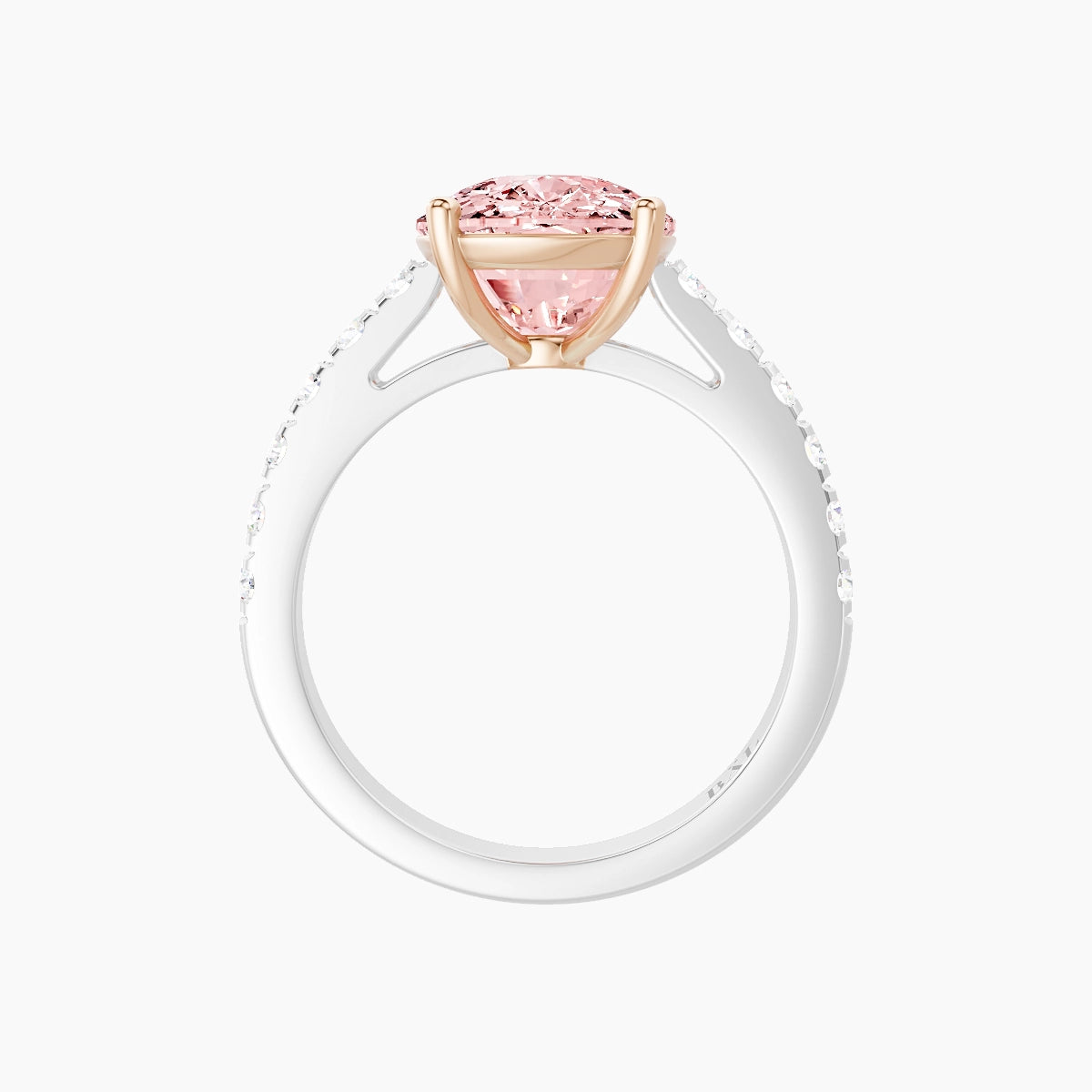 Straight Shank | 18k White & Rose Gold 5 ct Cushion Pink Lab Diamond Ring