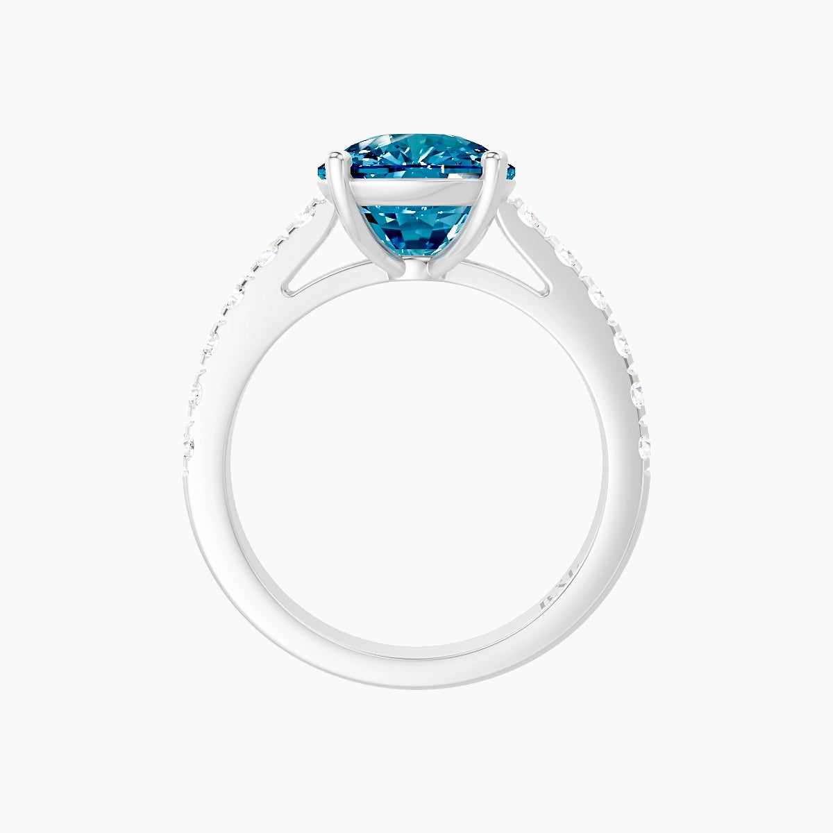 Straight Shank | 18k White Gold 5 ct Cushion Blue Lab Diamond Ring