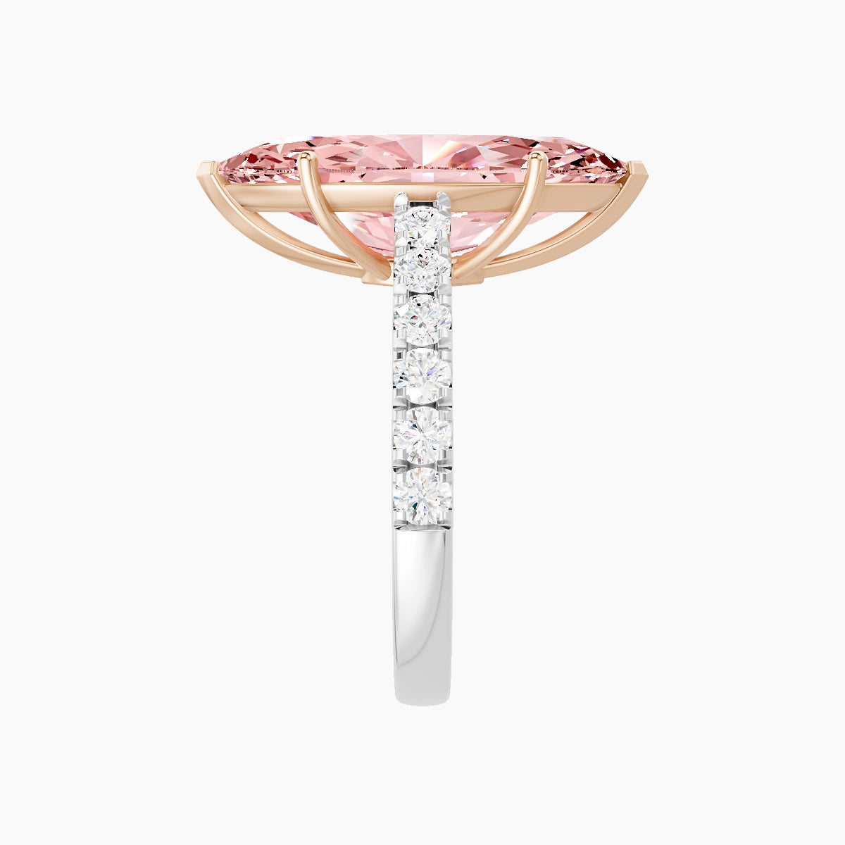 Straight Shank | 18k White & Rose Gold 5 ct Marquise Pink Lab Diamond Ring