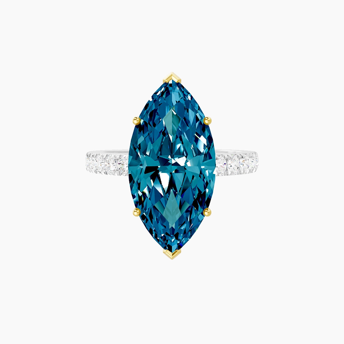 Straight Shank | 18k White & Yellow Gold 5 ct Marquise Blue Lab Diamond Ring