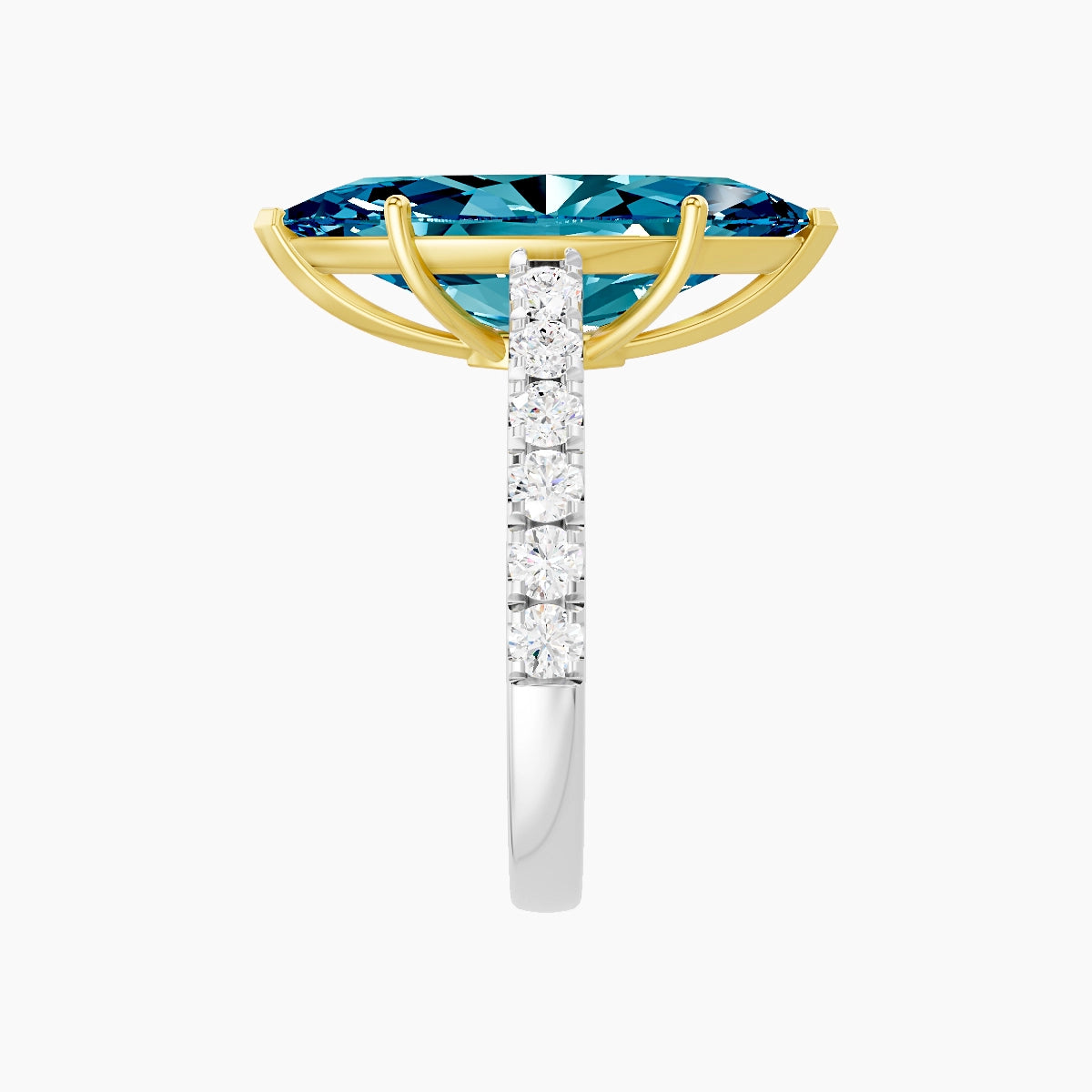 Straight Shank | 18k White & Yellow Gold 5 ct Marquise Blue Lab Diamond Ring