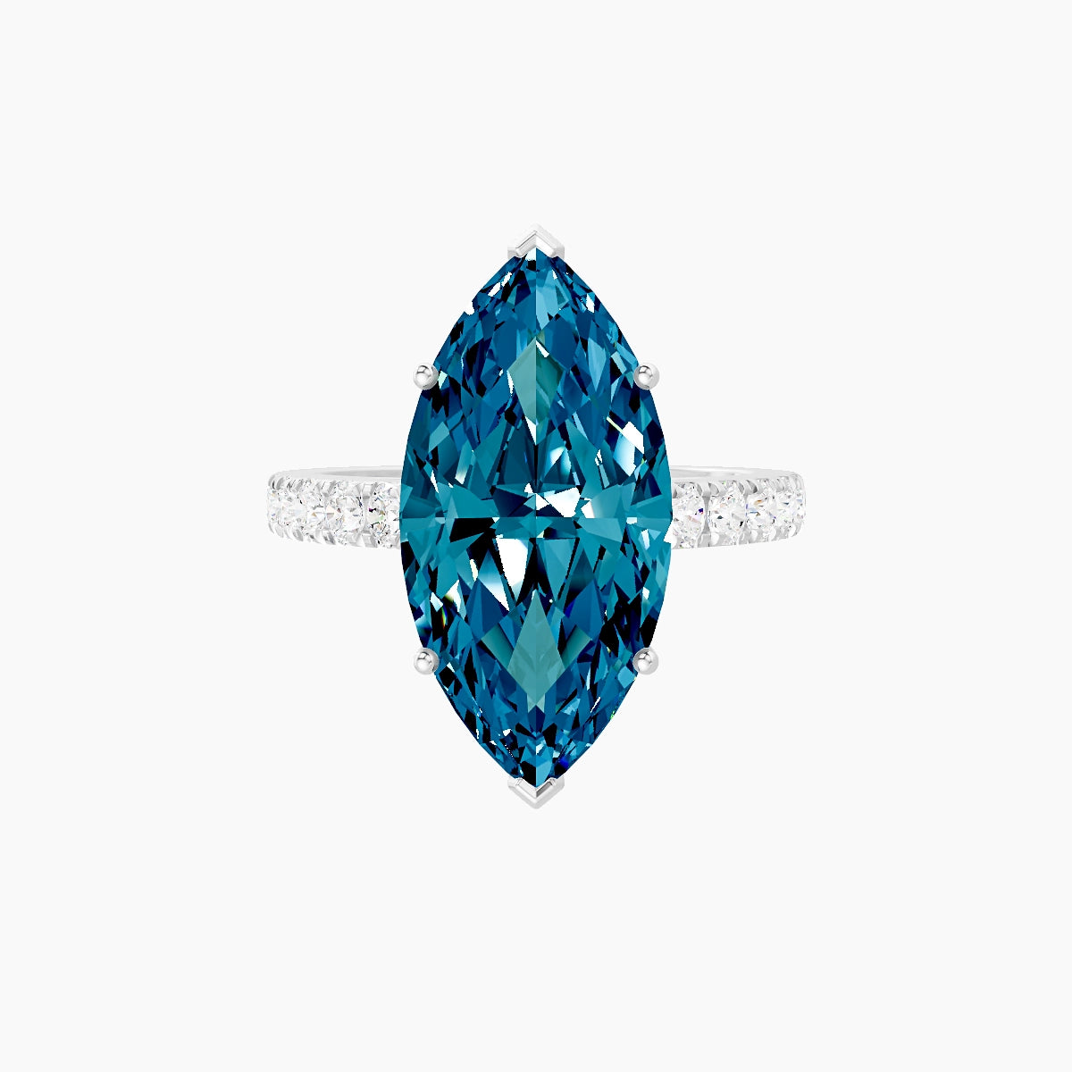 Straight Shank | 18k White Gold 5 ct Marquise Blue Lab Diamond Ring