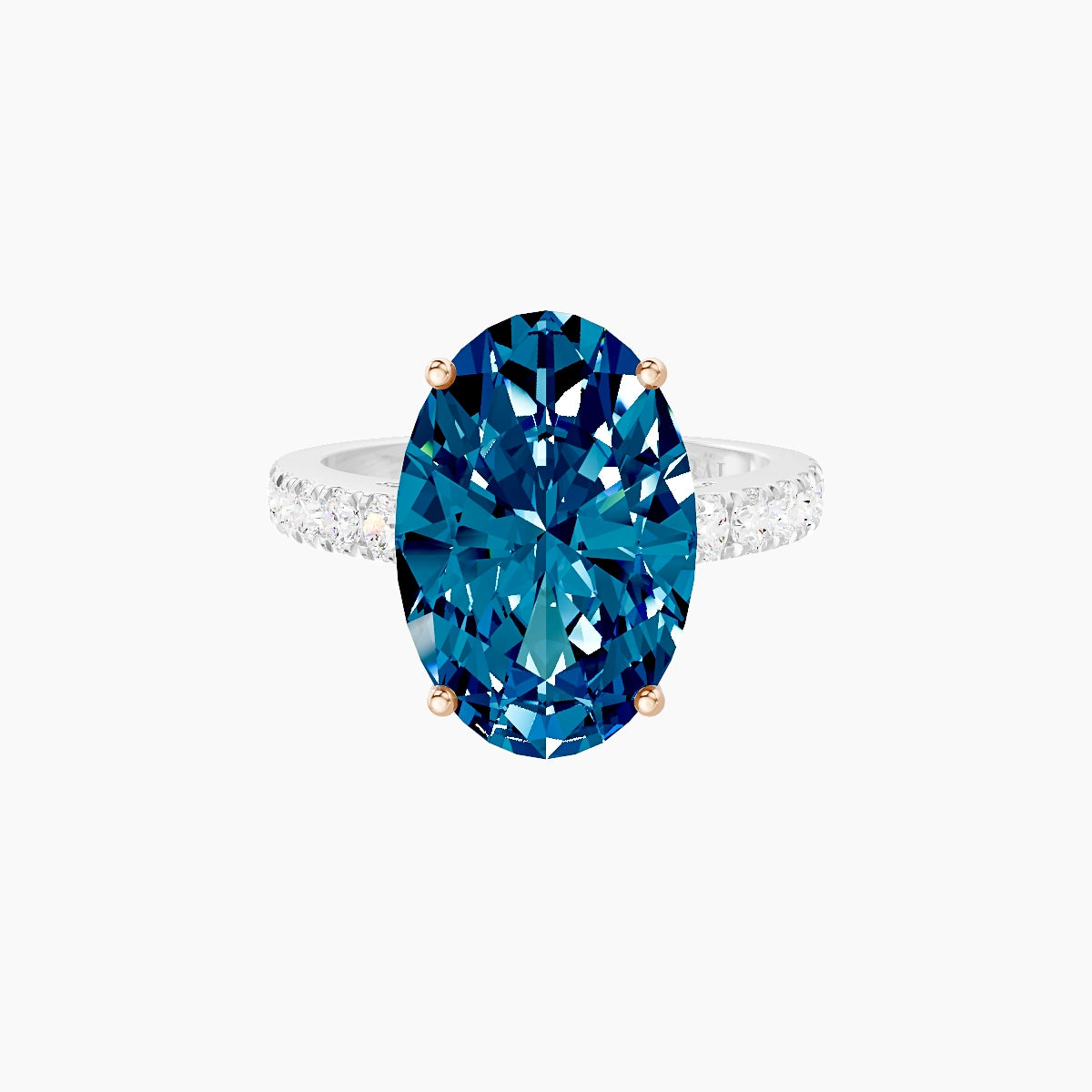 Straight Shank | 18k White & Rose Gold 5 ct Oval Blue Lab Diamond Ring