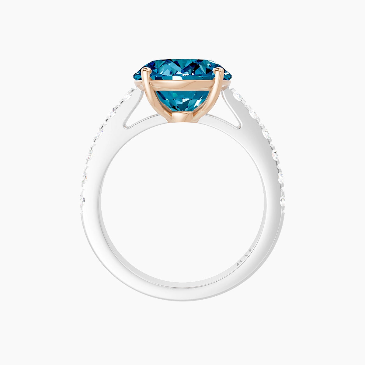 Straight Shank | 18k White & Rose Gold 5 ct Oval Blue Lab Diamond Ring