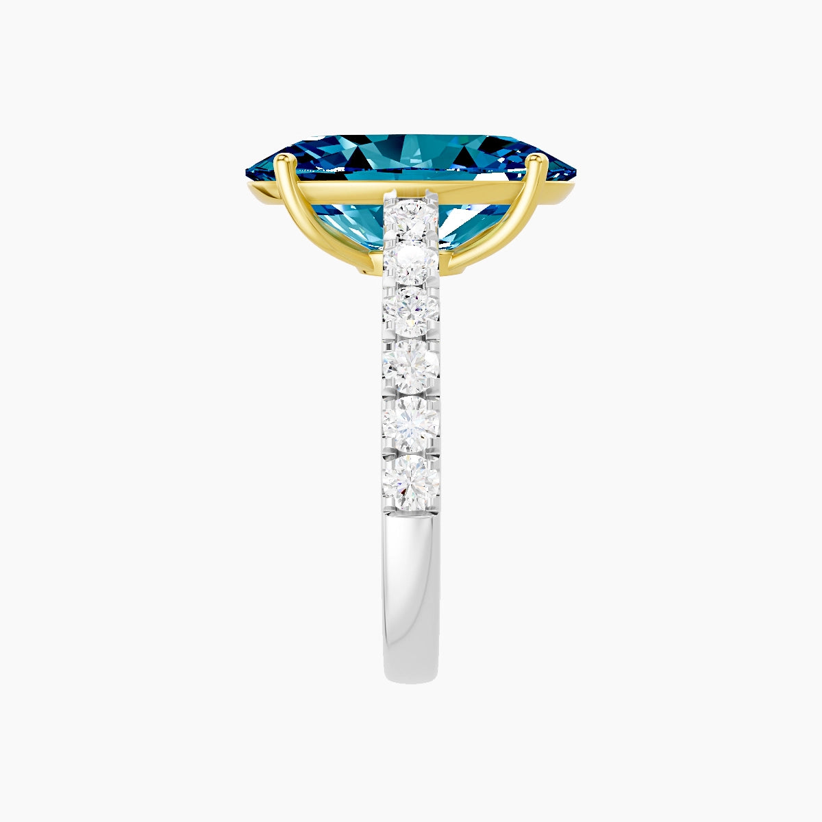 Straight Shank | 18k White & Yellow Gold 5 ct Oval Blue Lab Diamond Ring