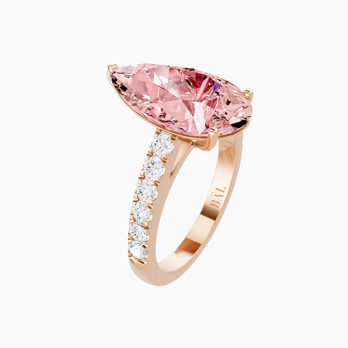 Straight Shank | 18k Rose Gold 5 ct Pear Pink Lab Diamond Ring