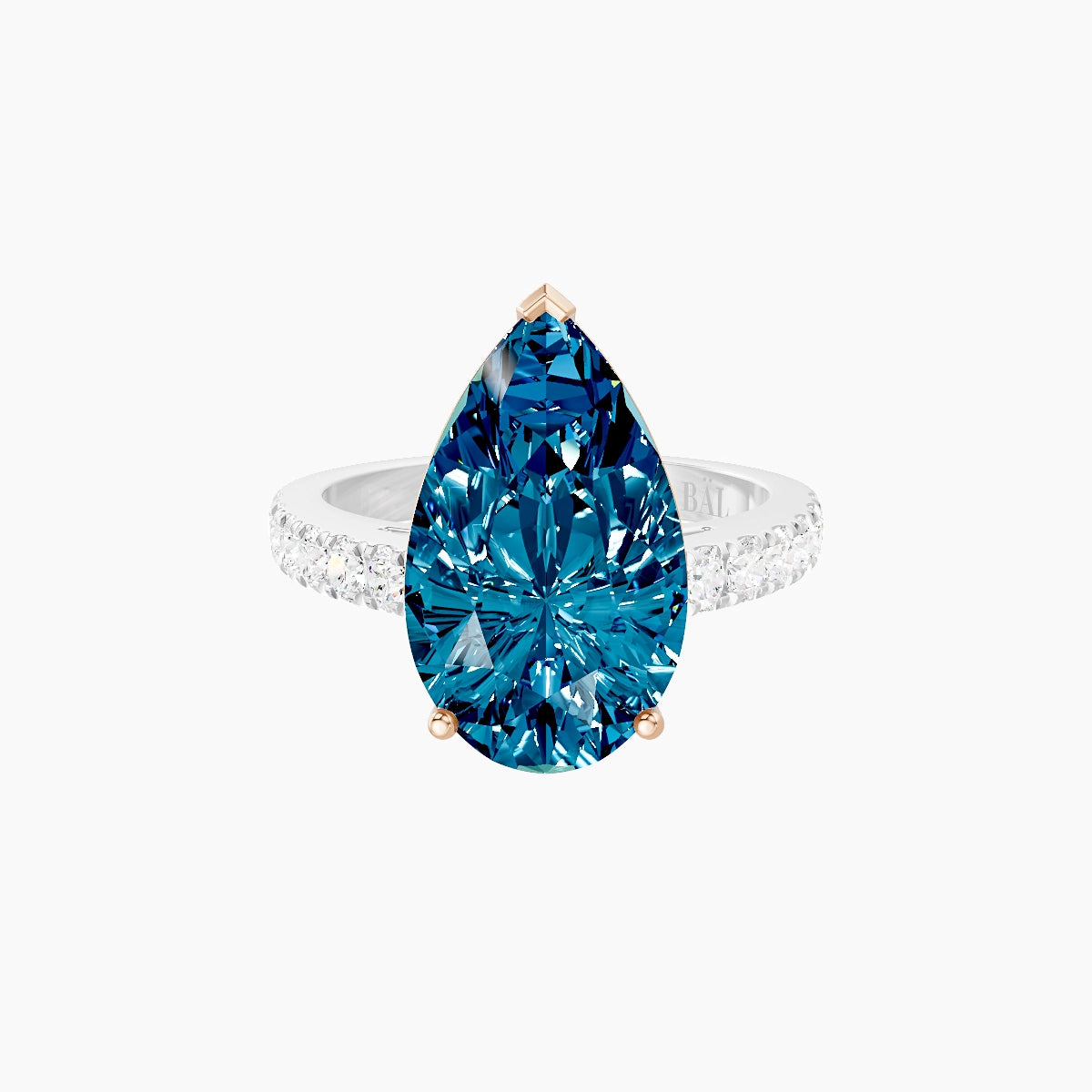 Straight Shank | 18k White & Rose Gold 5 ct Pear Blue Lab Diamond Ring